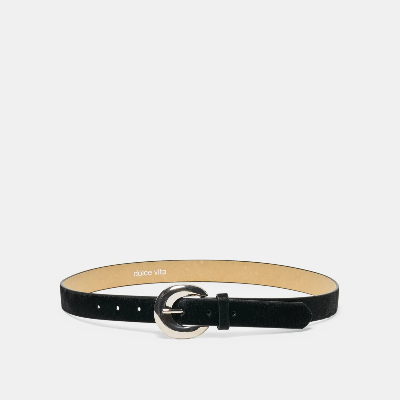 Chunky Curved Buckle Belt Black Calf Hair
