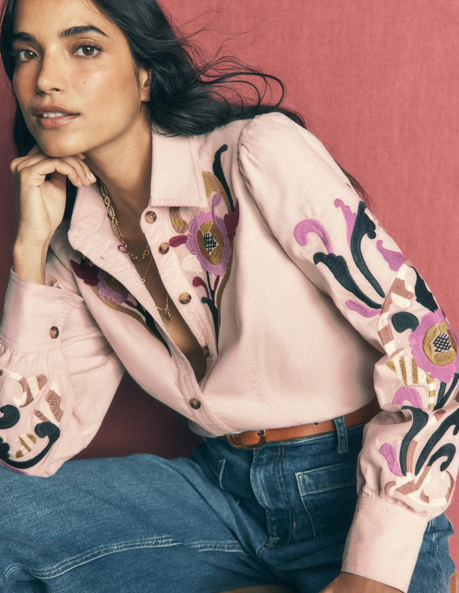 Sky Cord Shirt-Almond Milk, Embroidered