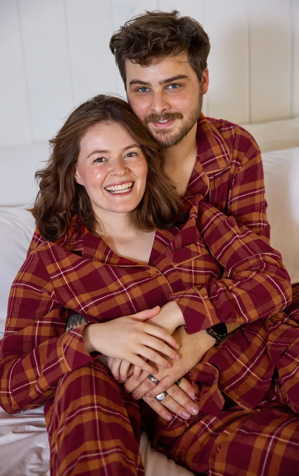 Chestnut Plaid Button-Front Matching Couples Pajamas