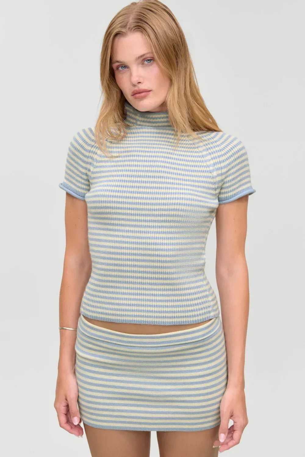 Harmony Cloud Knit Mockneck Top – Hazy Stripe