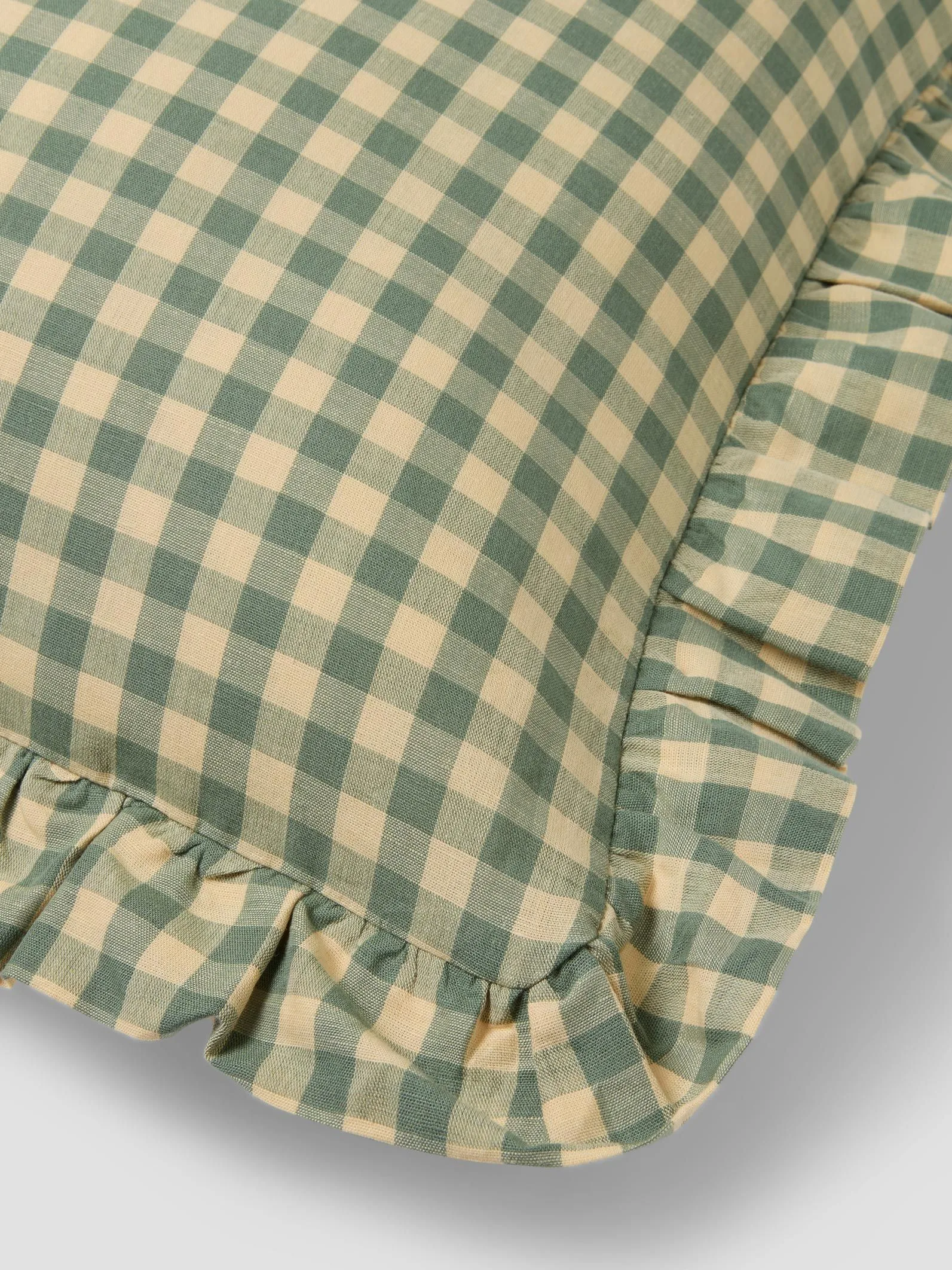 Elm Green & Butter Yellow Gingham Frill Linen Blend Filled Cushion