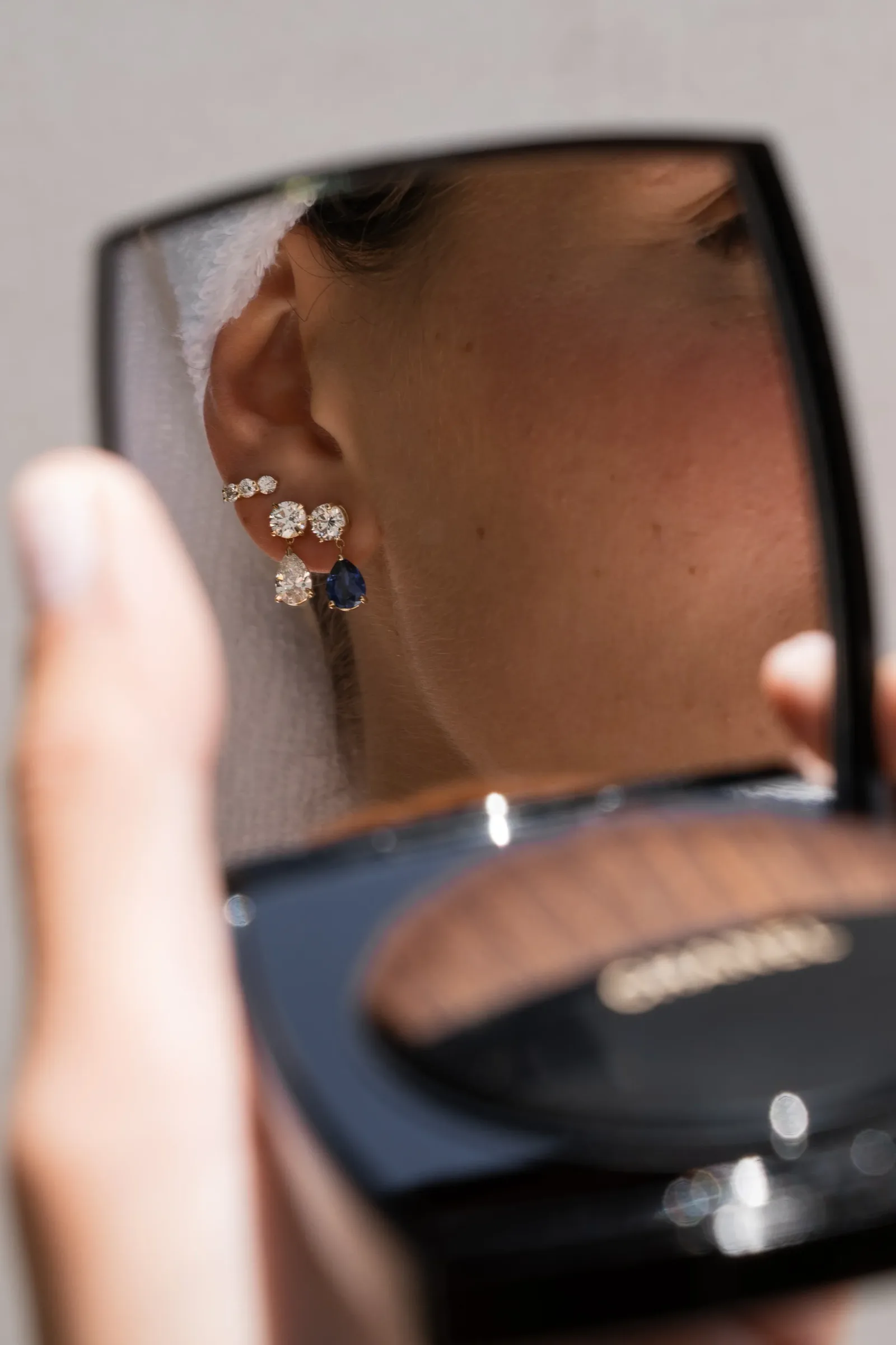 Lab Diamond and Blue Sapphire Pear Drop Stud