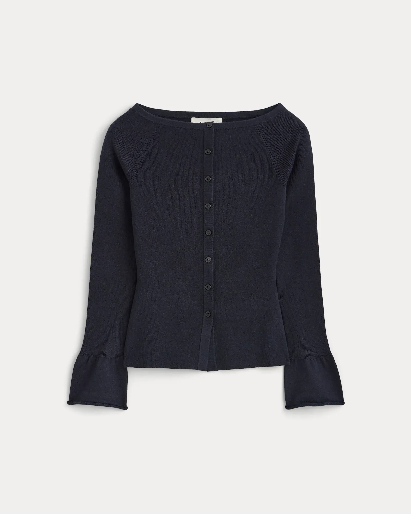 Fine Knit Off-The-Shoulder Cardigan – Navy