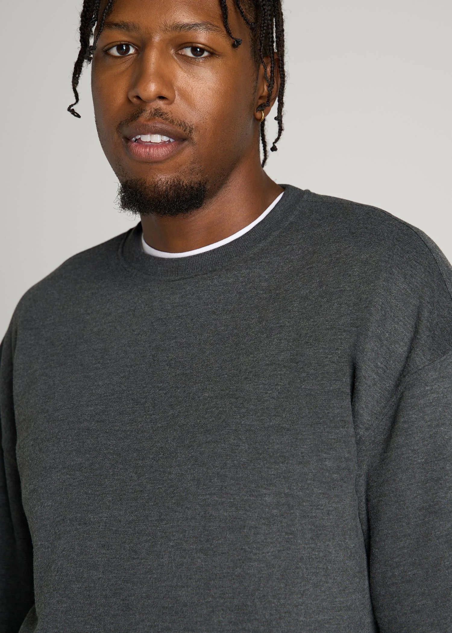 Everyday Fleece Crewneck for Tall Men in Charcoal Mix