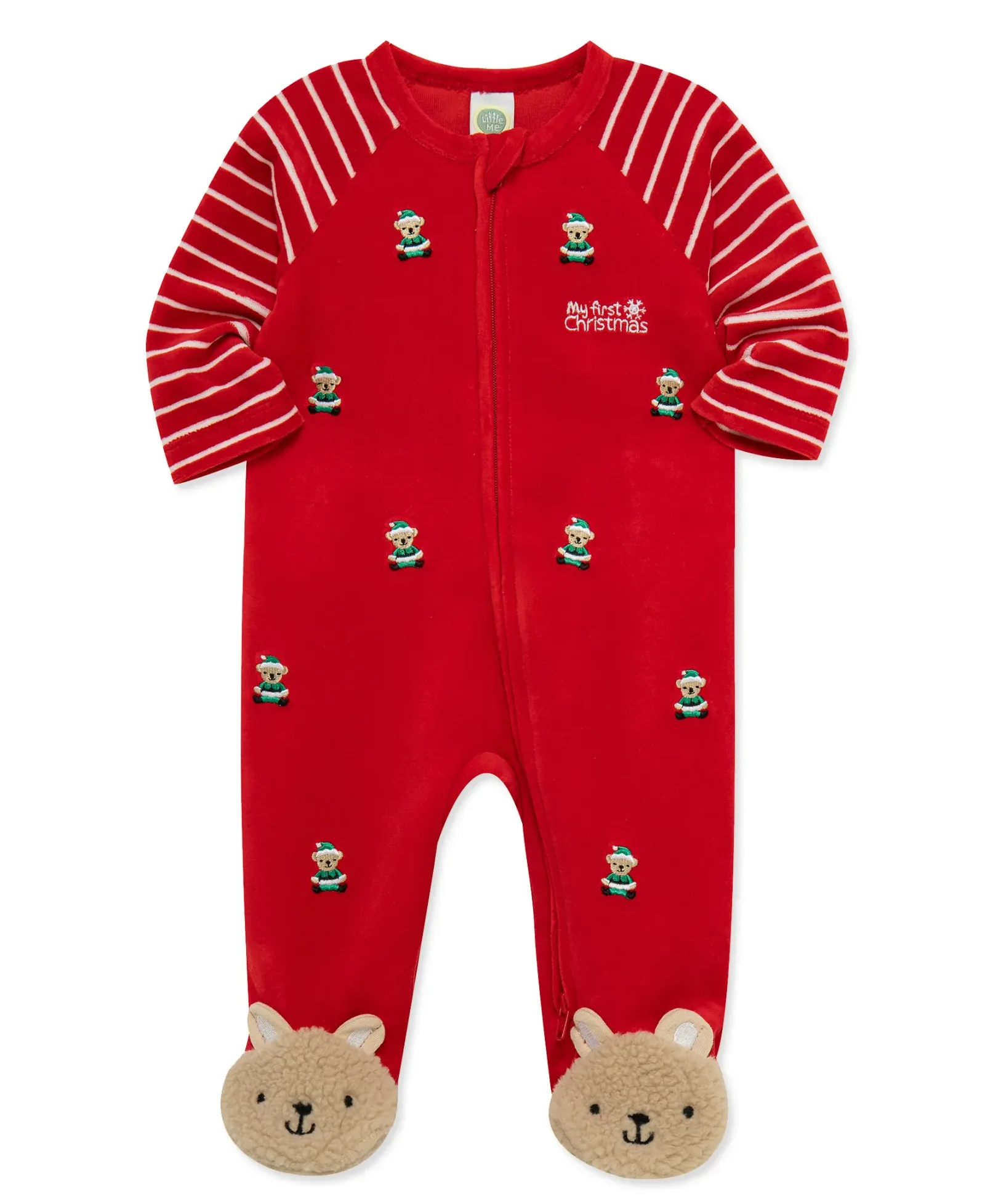 Santa Bear Velour Footie (3M-9M)