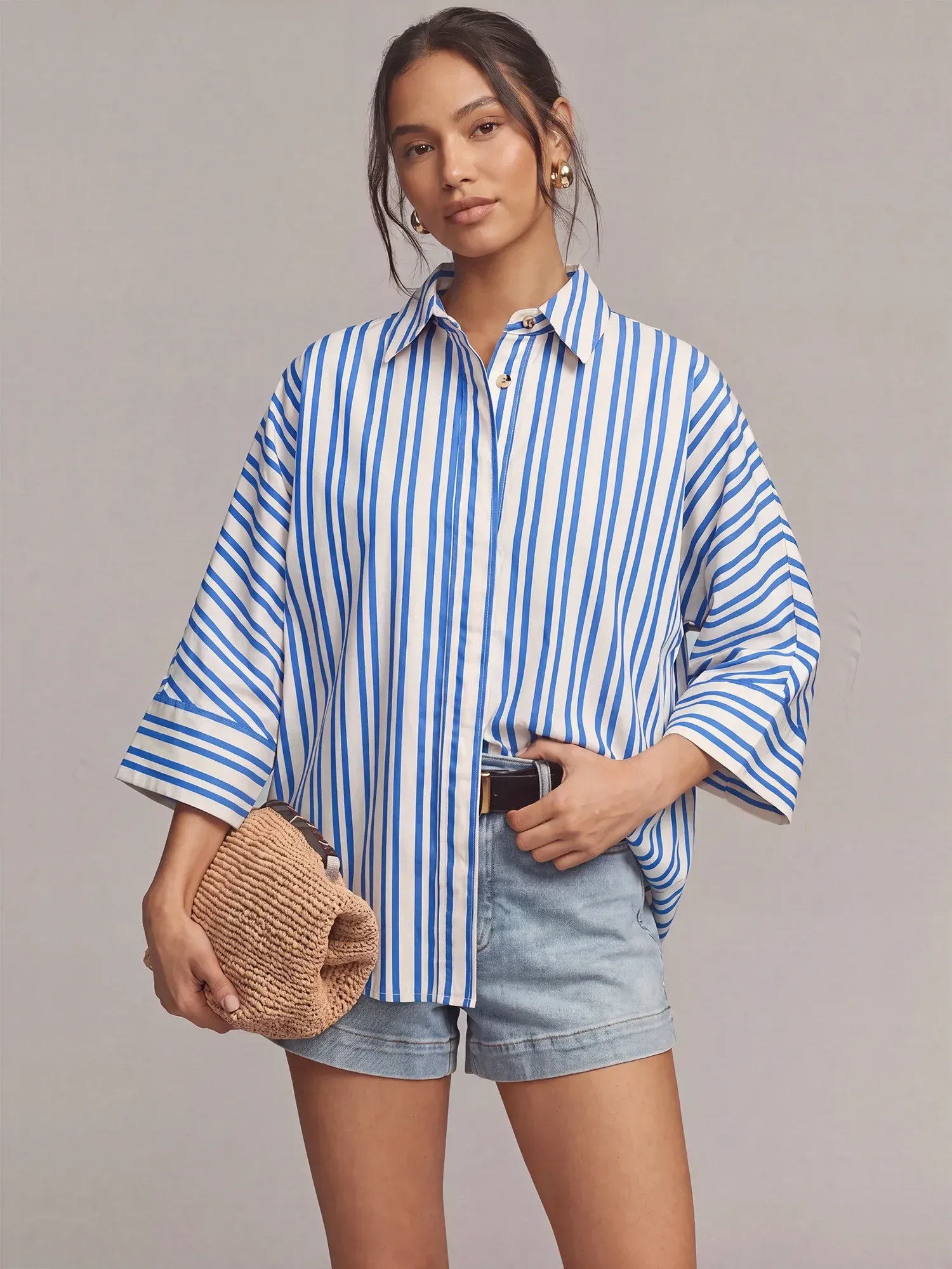 Lapel Collar Oversize Stripe Shirt