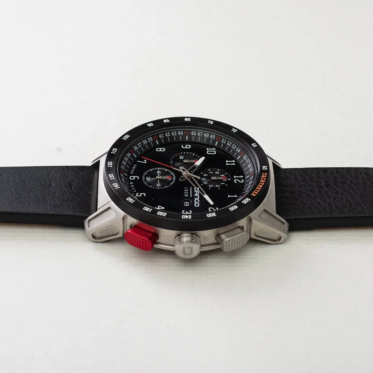 CR-01 – Chrono Watch with Italian Leather Strap – Jet Black