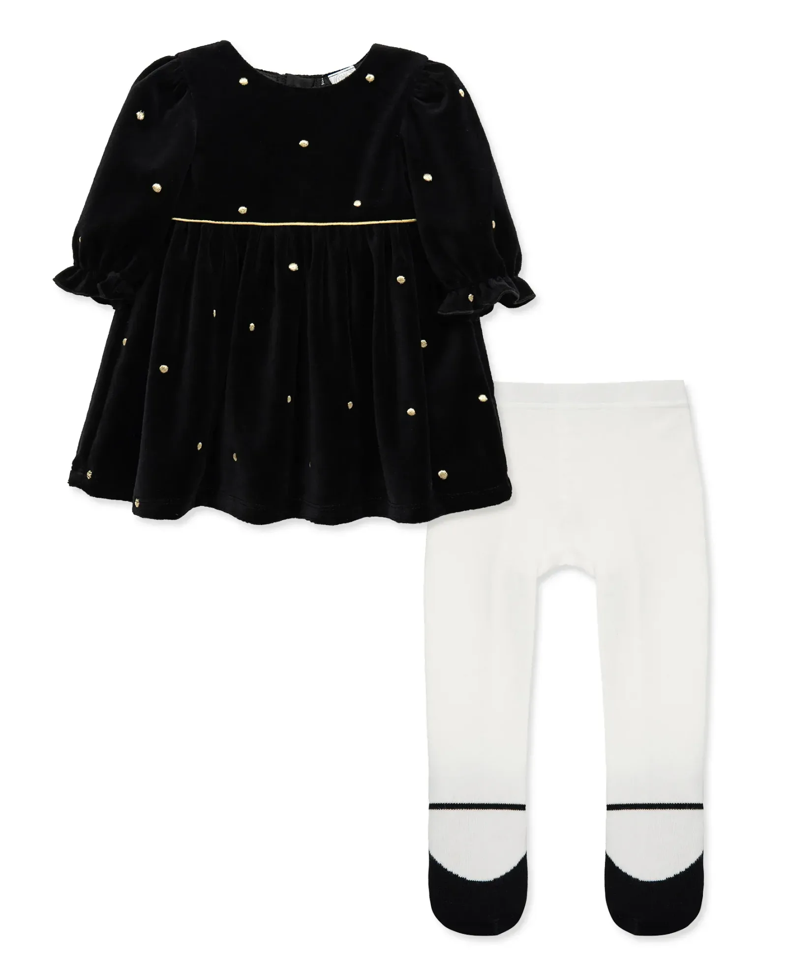 Golden Treasures Velour Dot Dress Set (3M-9M)