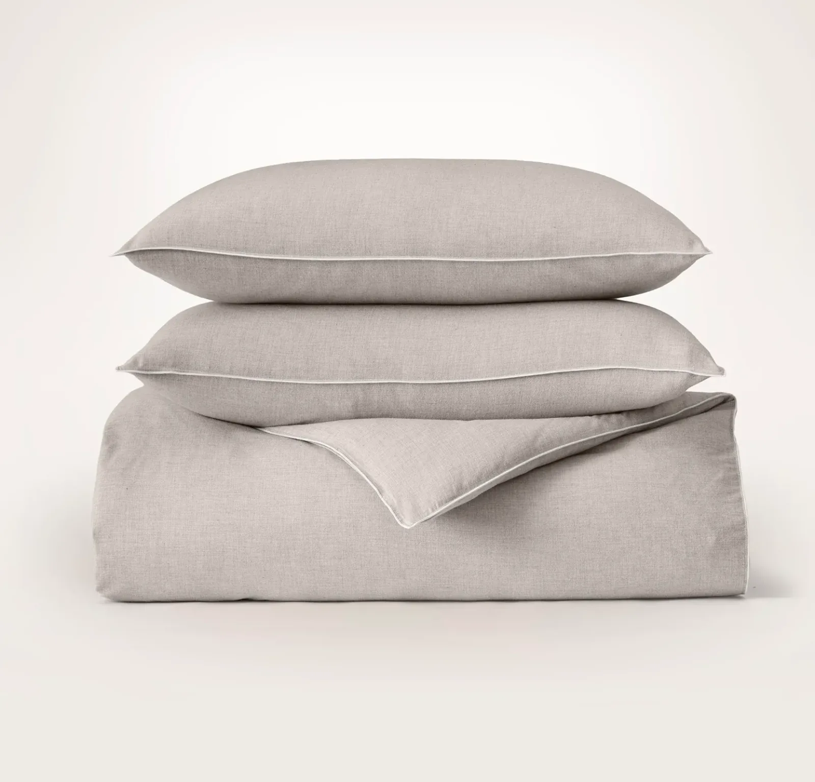 Elysian Cotton Cashmere Duvet Set – Heathered Fog/White Piped Edge