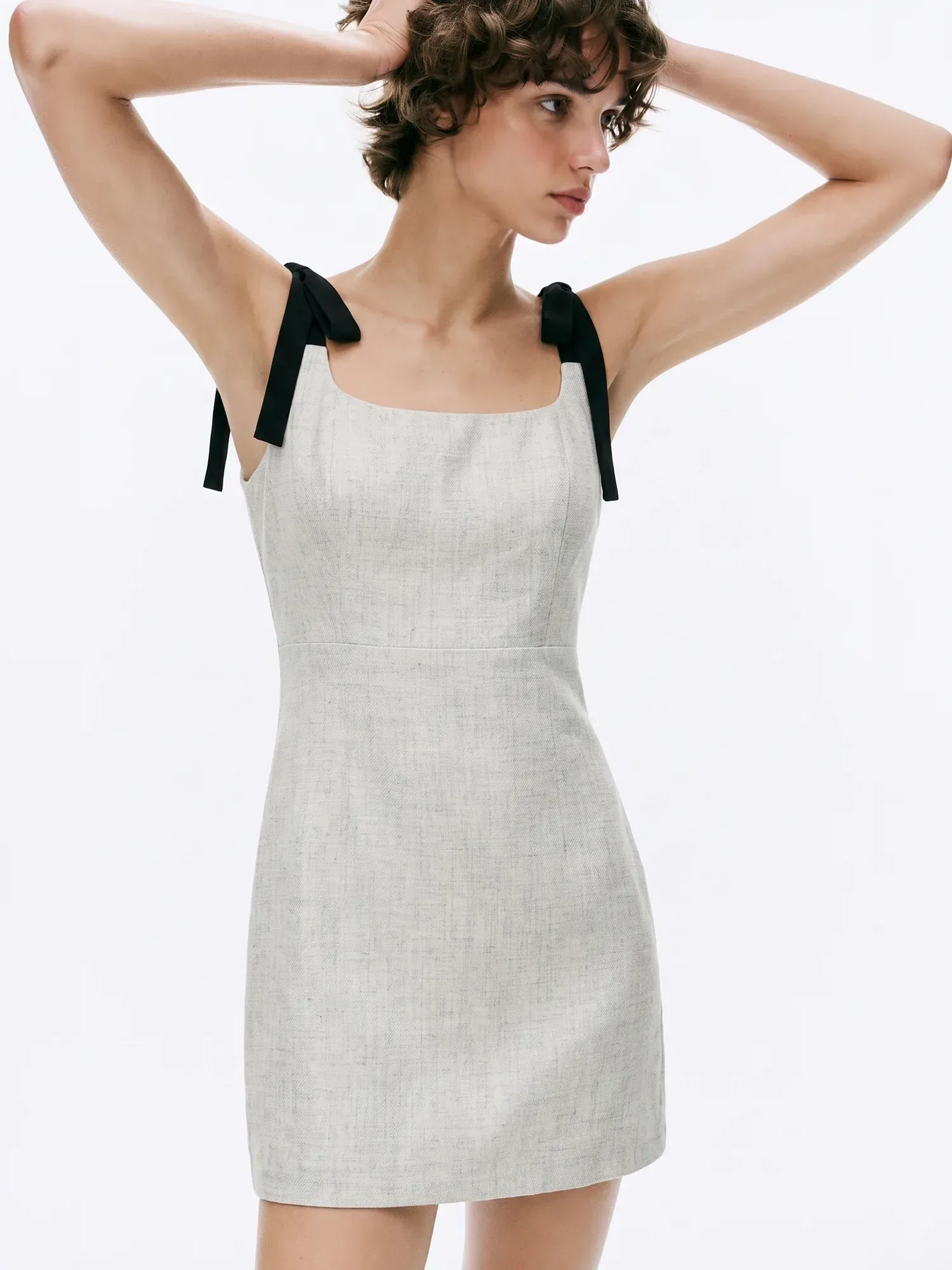 Tie Sleeve Contrast Shift Mini Dress
