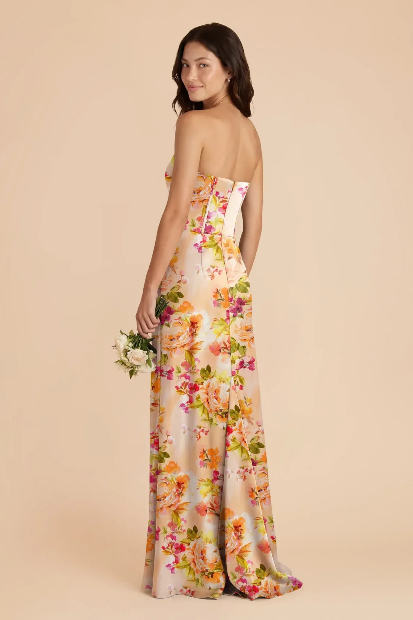 Billie Matte Satin Dress – Coral Sunset Peonies