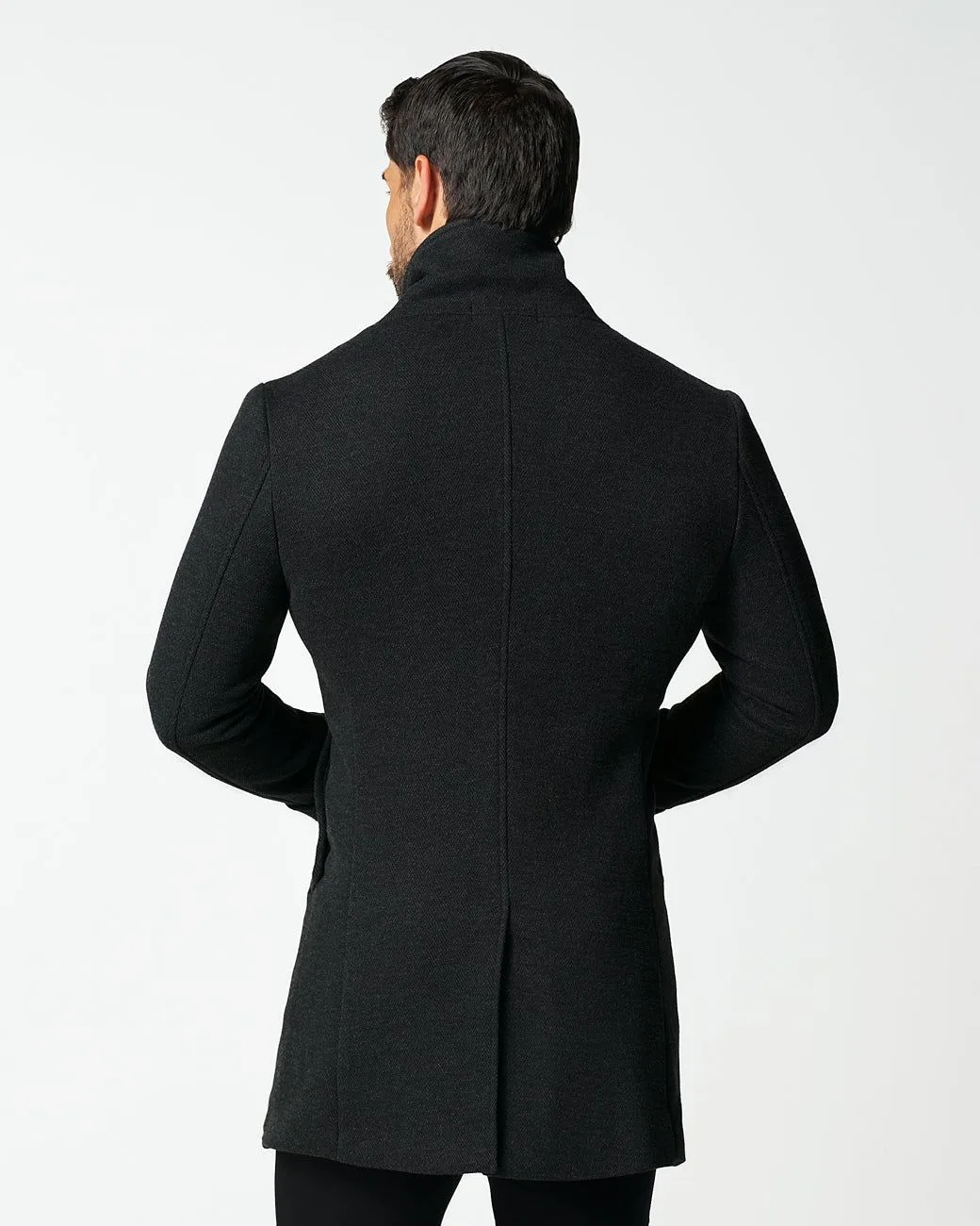 3 Button Overcoat – Charcoal Herringbone