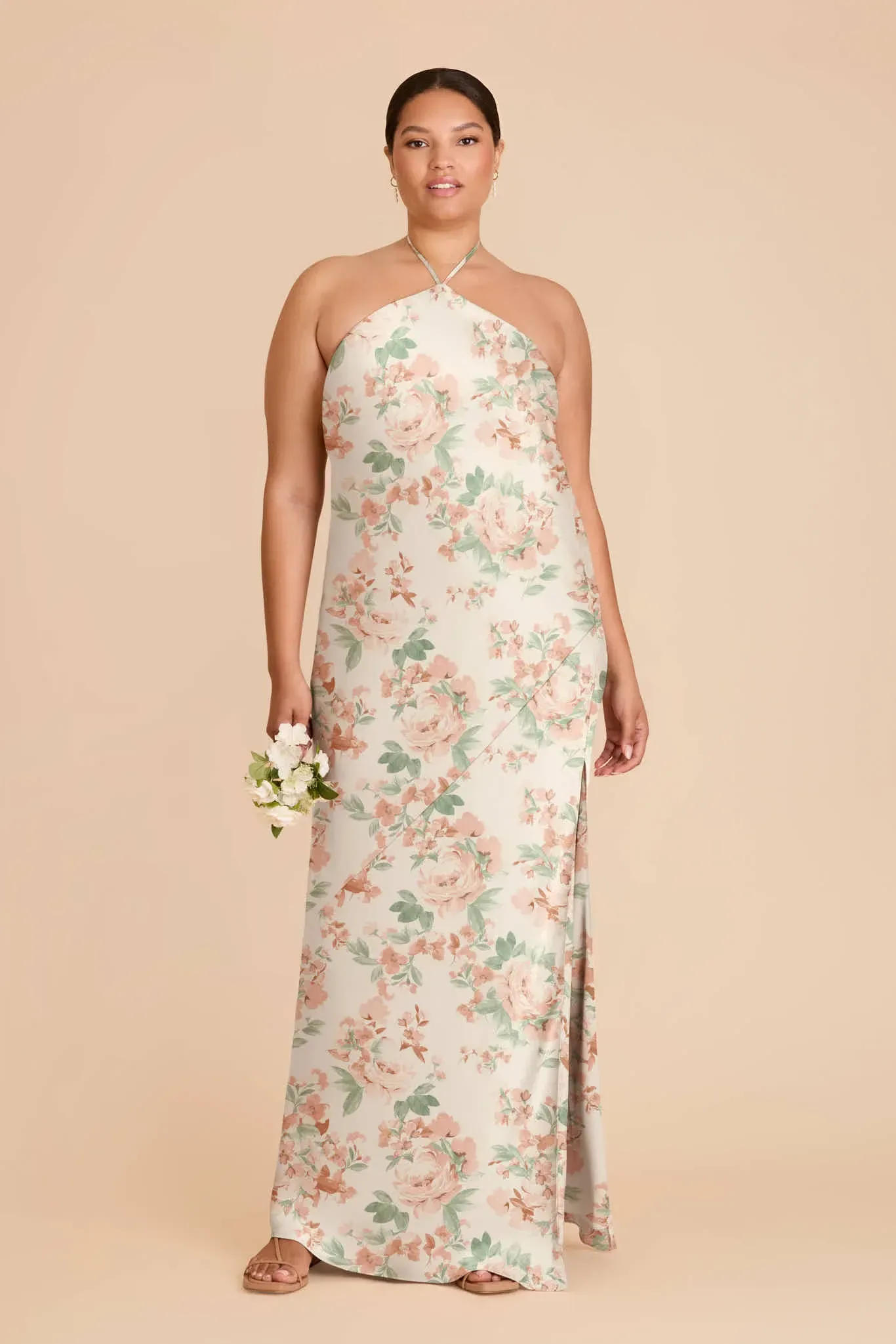 Ariel Matte Satin Dress – Dusty Apricot Peonies