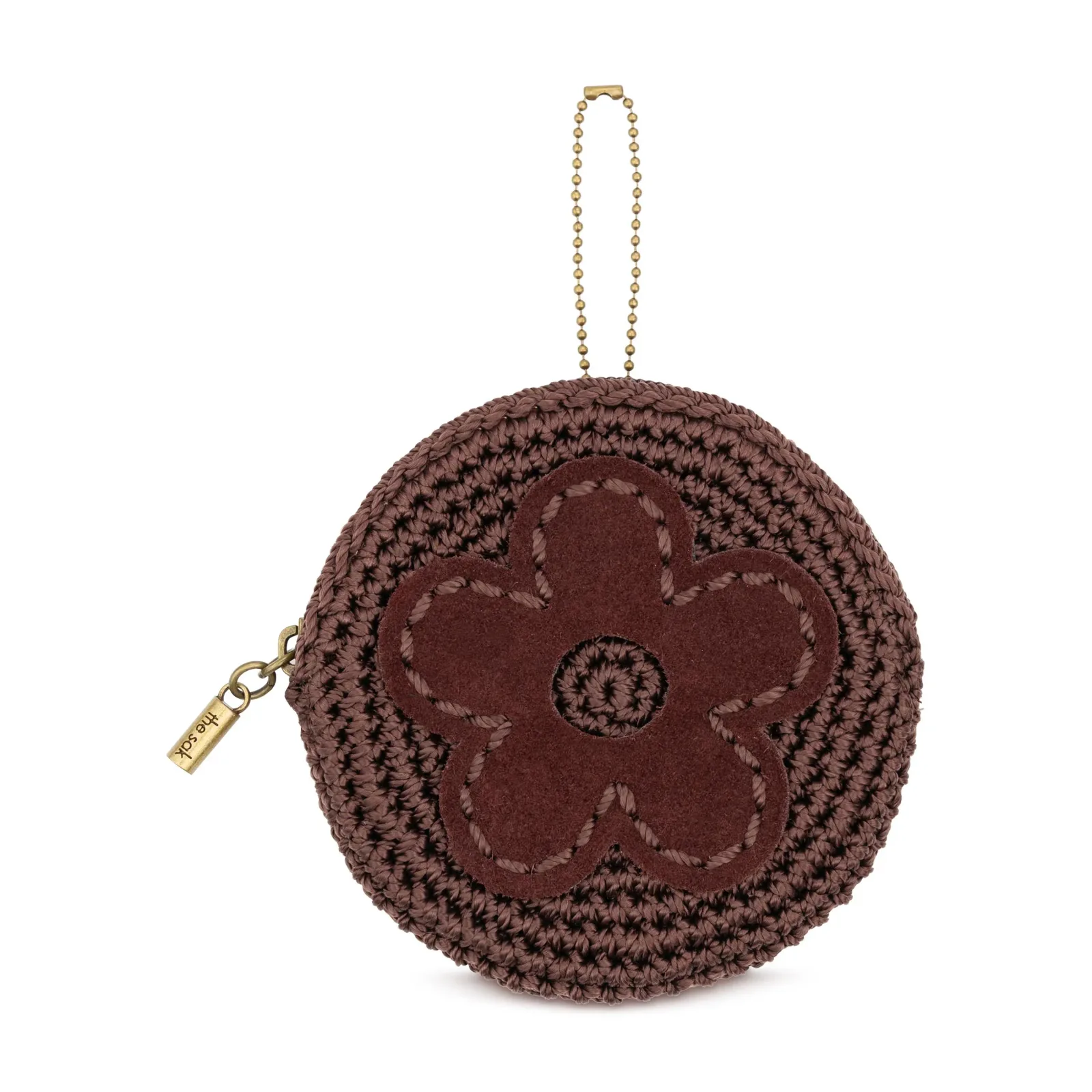 Circle Coin Pouch – Hand Crochet – Brown Mahogany Flower