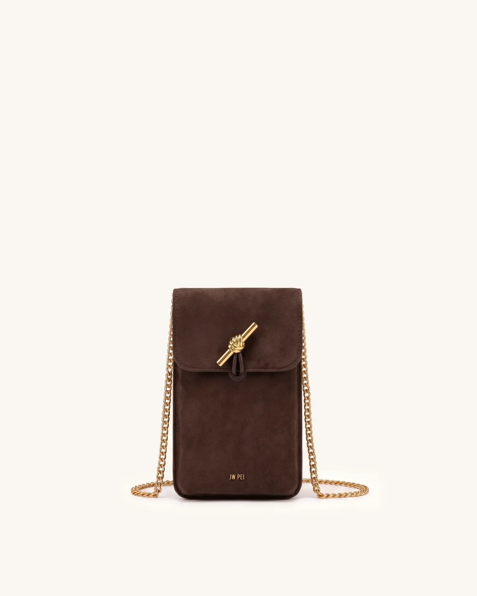Lena Metal Rope Knot Faux Suede Phone Bag – Brown
