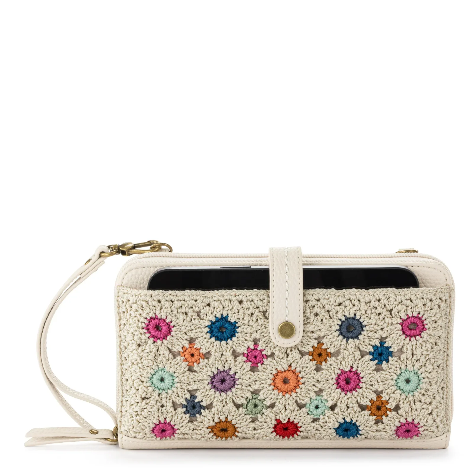 Iris Smartphone Wallet – Hand Crochet – Natural Multi Flowers