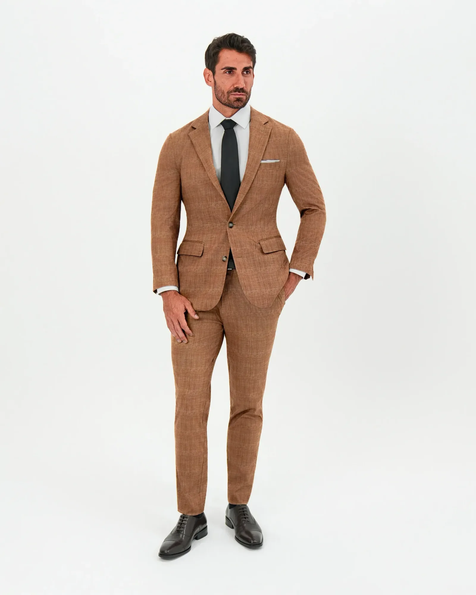 Athletic Fit Stretch Suit – Unstructured Light Brown Crosshatch