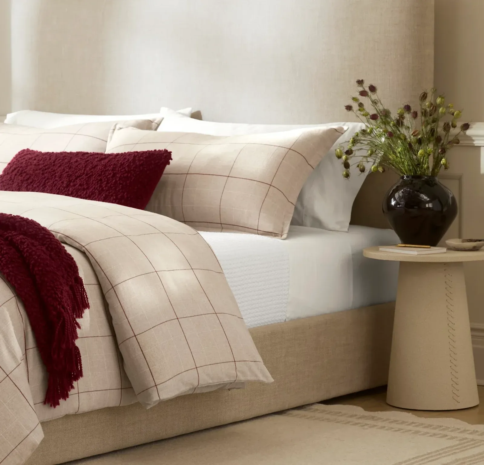 Flannel Duvet Set – Heathered Oatmeal/Holly Windowpane