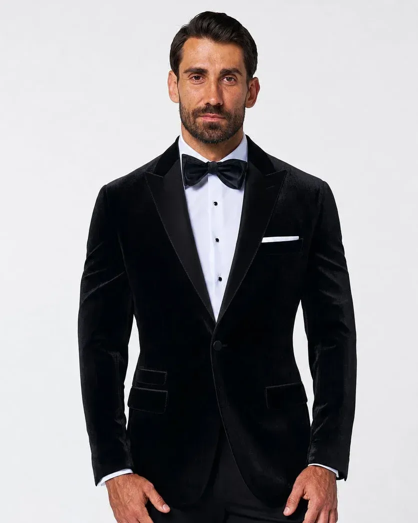 Tuxedo Jacket – Black Velvet with Peak Lapel