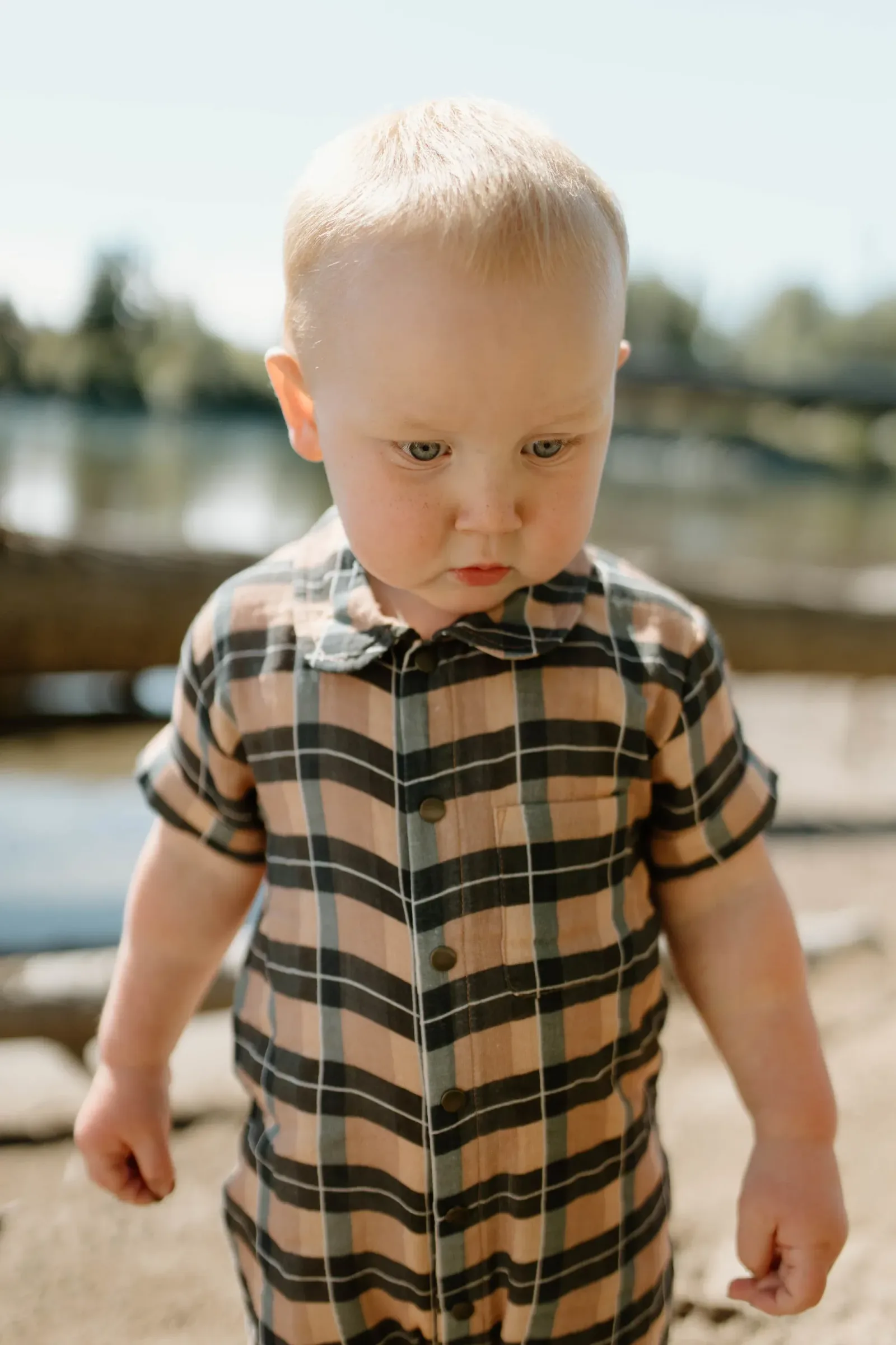 Adobe Chia Plaid – Organic Muslin S/Sleeve Coverall