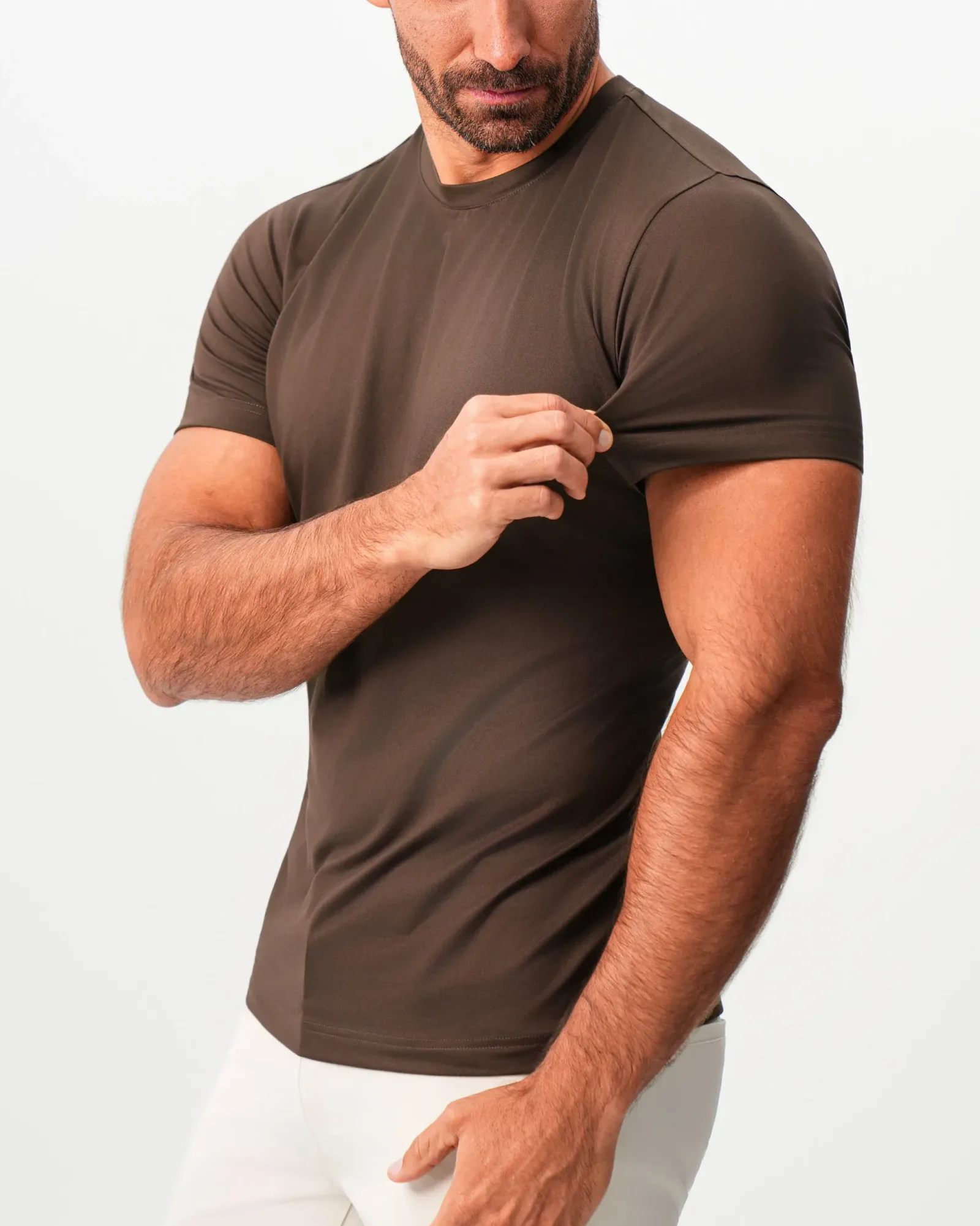 Brushed Mid-Weight Short Sleeve Crewneck – Dark Brown