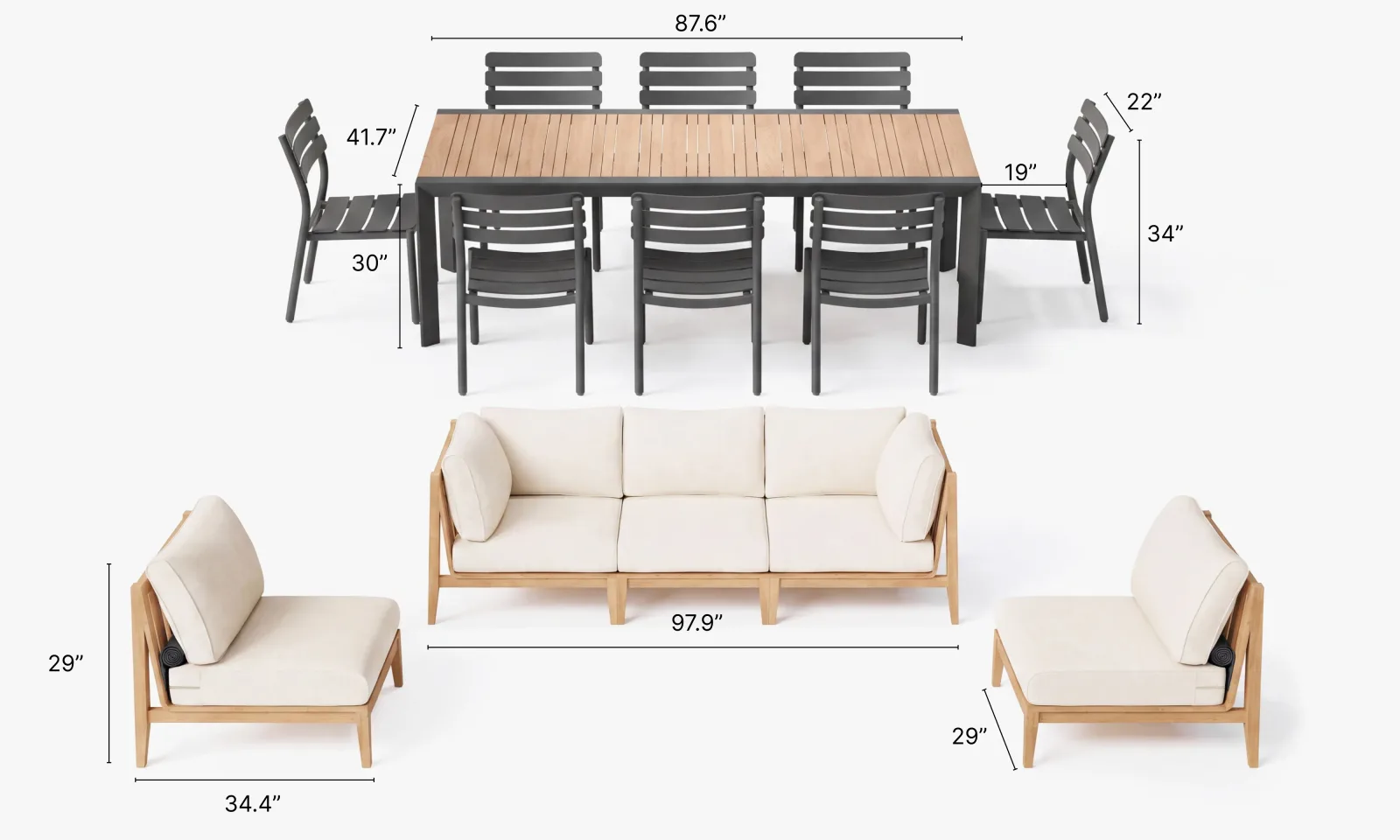 Teak Sofa + Extendable Dining Entertaining Set