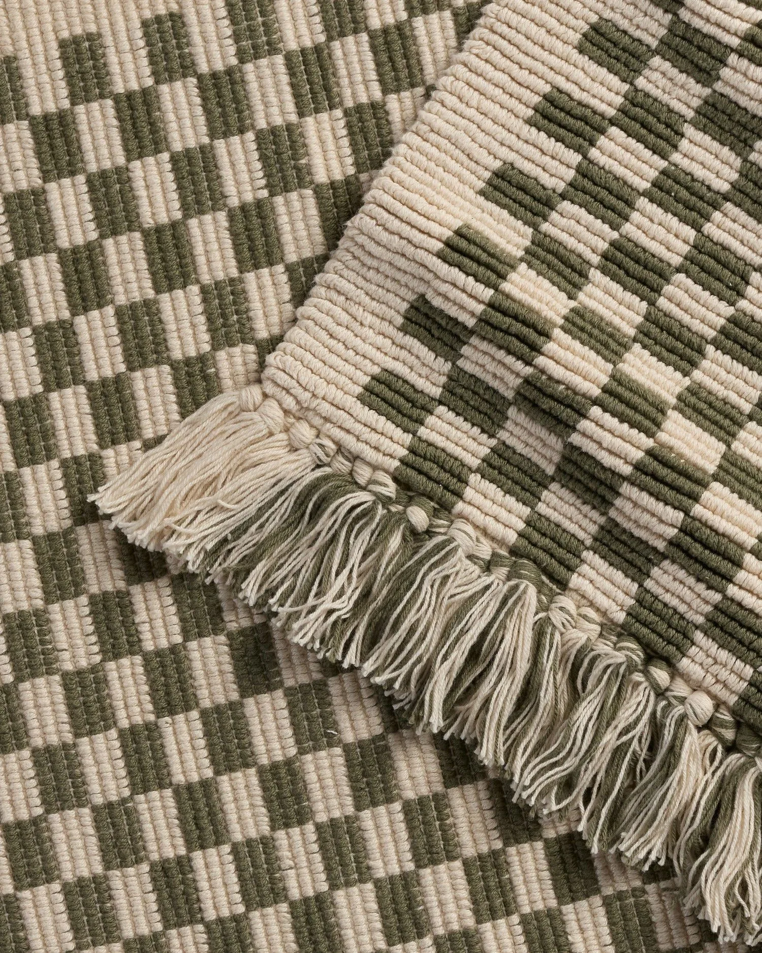 Organic Checkered Bath Rug (Natural and Thyme)