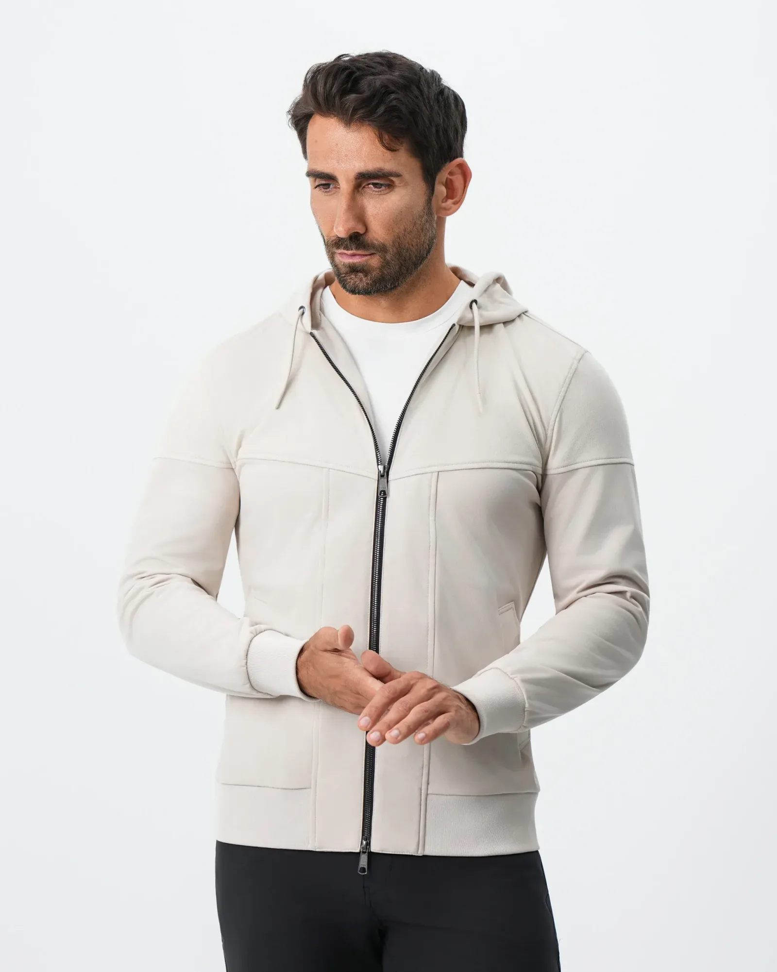 Hooded Hybrid Suede Jacket – Cream