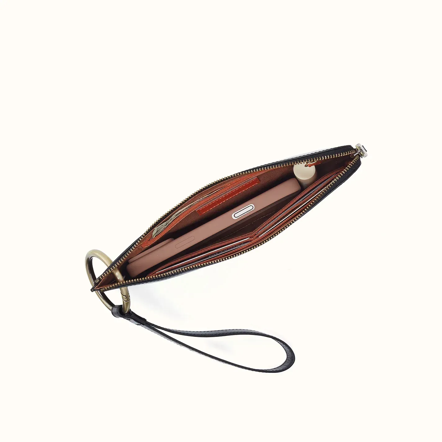 Jett Wristlet In Polished Leather – Black