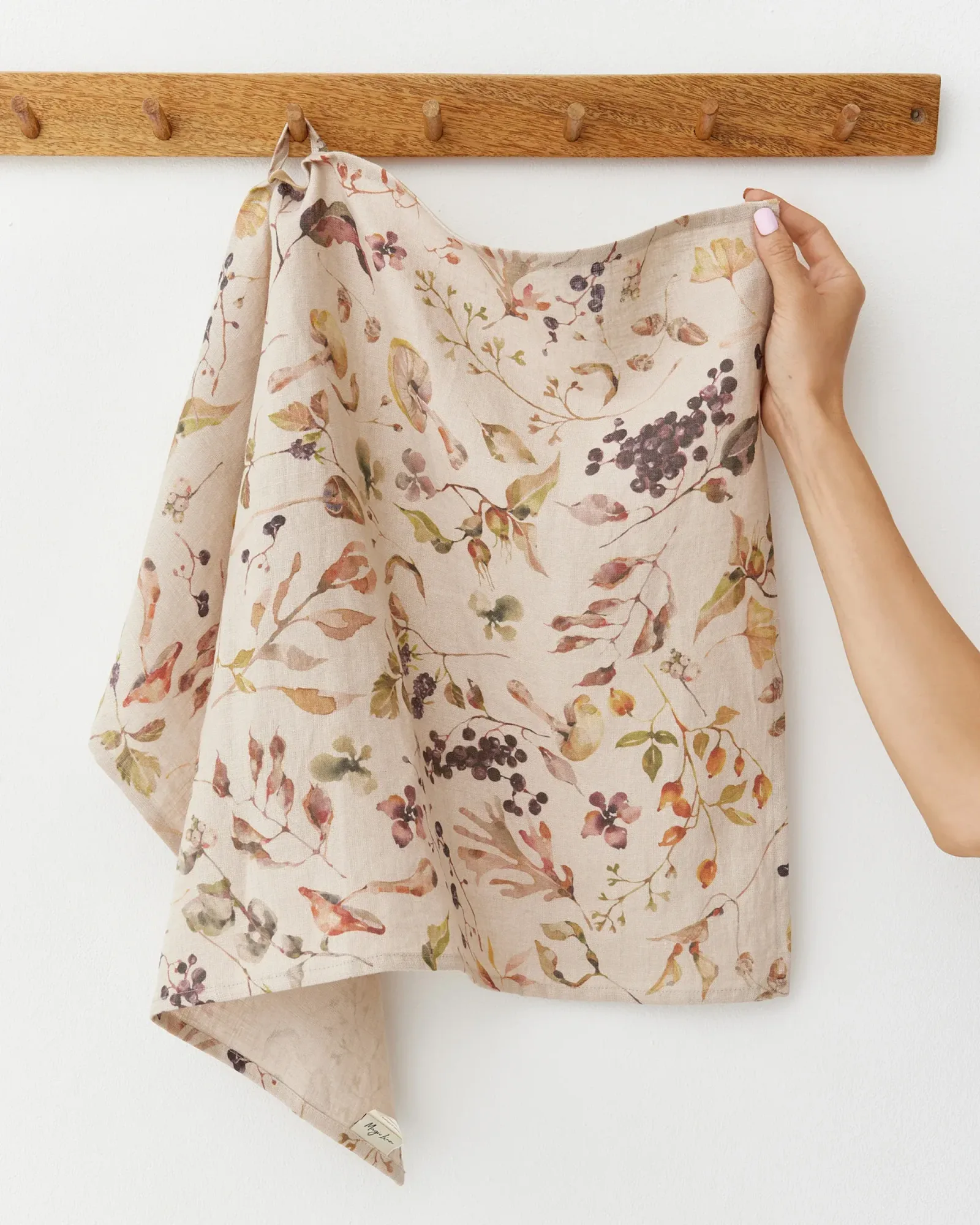 Autumn forest print Linen tea towel