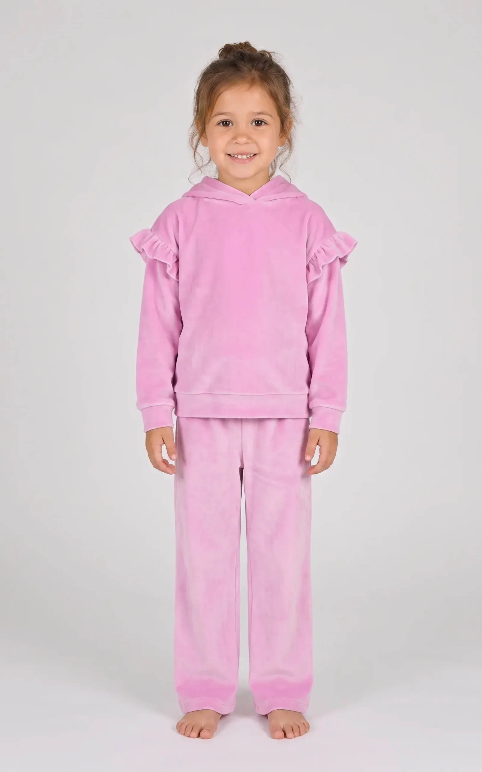2 PC Little Girls Velour Lili Pullover Hoodie w Ruffle Detail + Little Girls Velour Flare