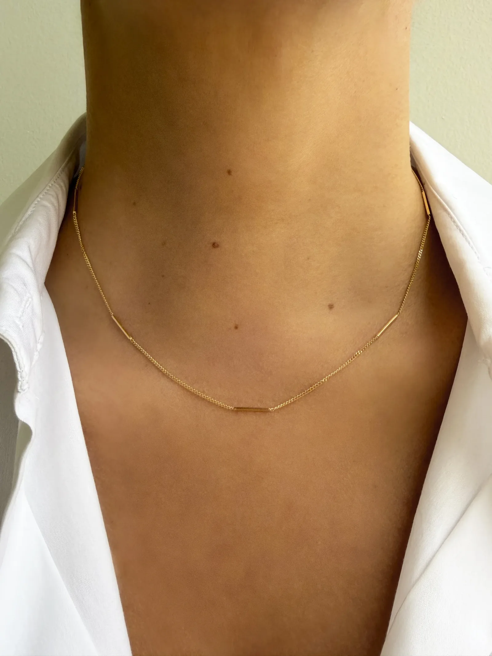 14k Mini Cuban Bar Station Necklace