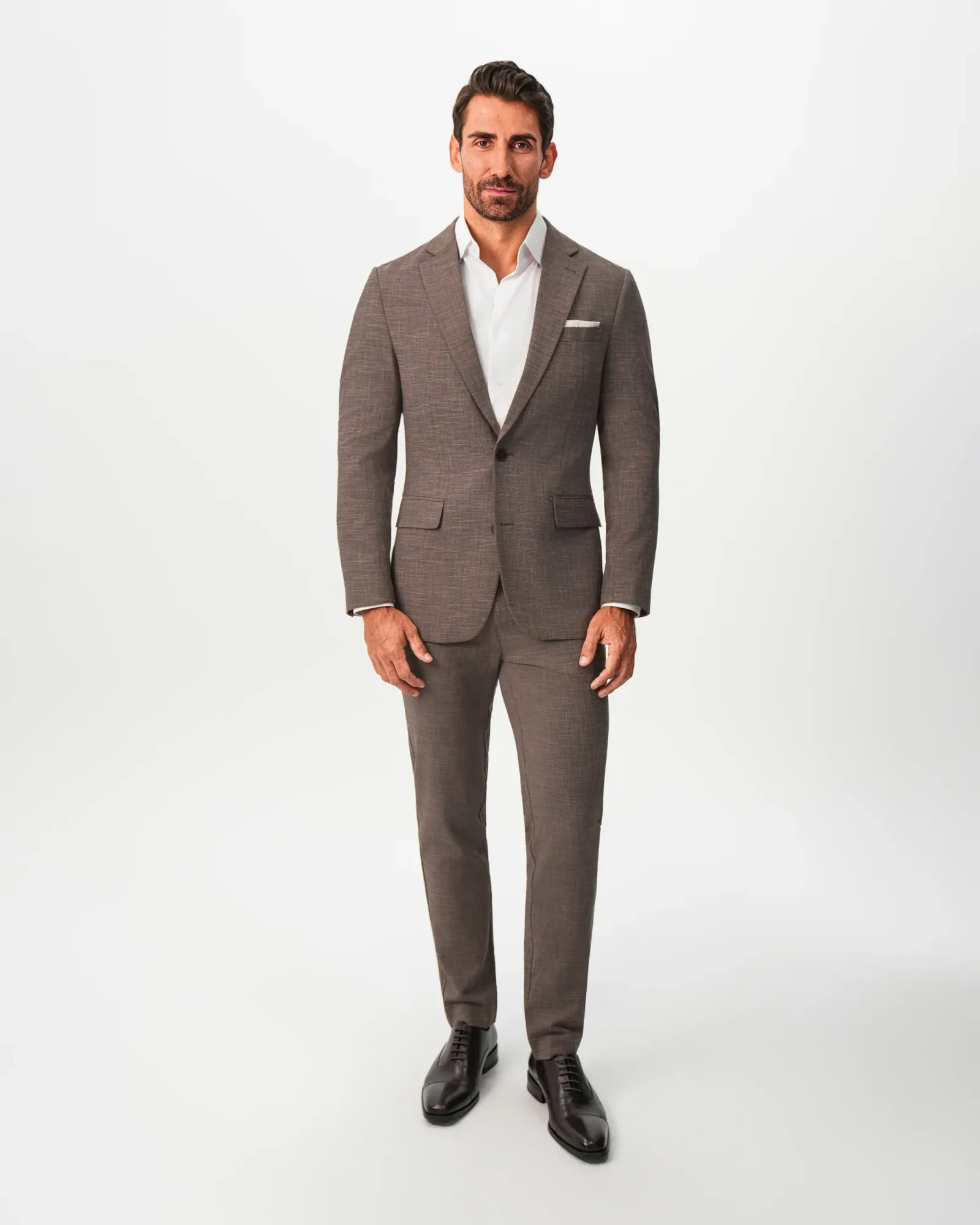 Athletic Fit Stretch Suit – Ash Brown Crosshatch
