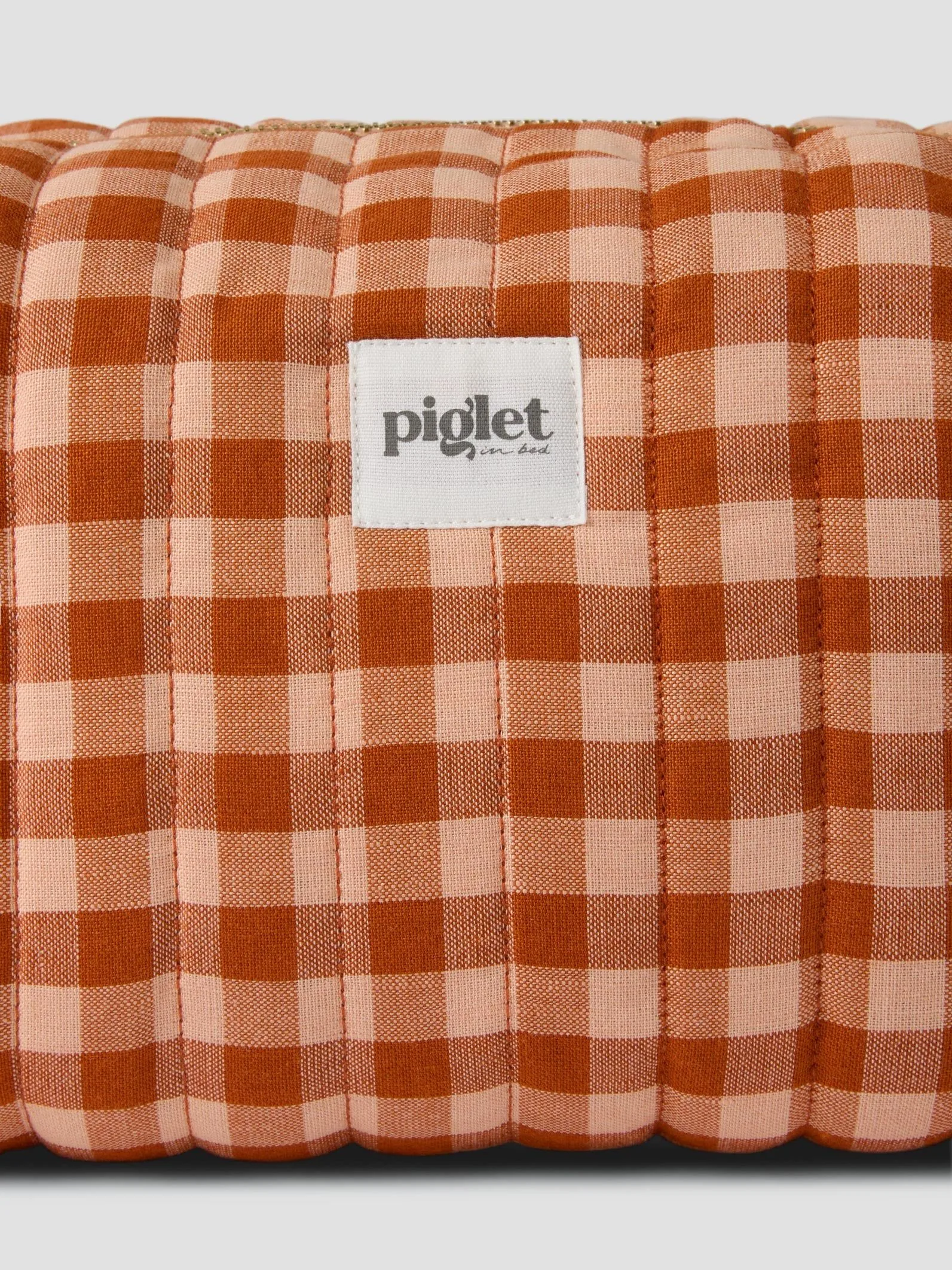 Cinnamon/Peach Colour Drenched Gingham Linen Blend Wash Bag