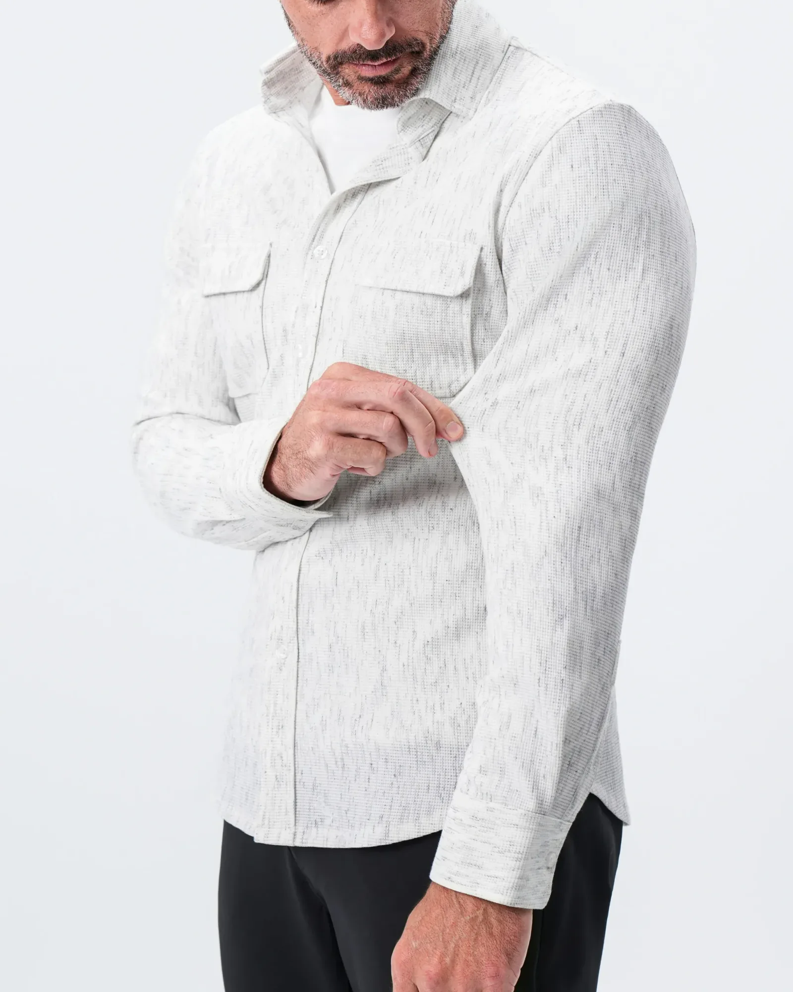 Waffle Patch Pocket Button Down – Heathered White