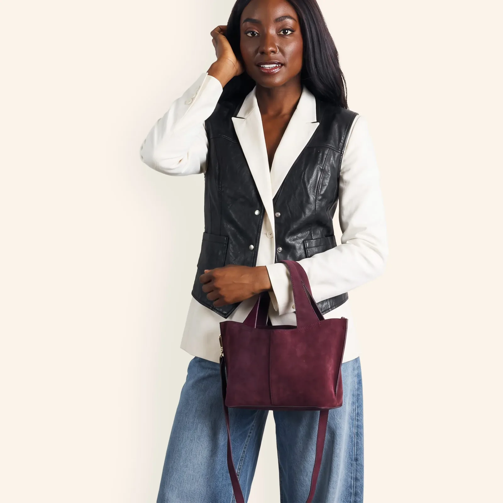 Vida Small Tote In Suede Leather – Port