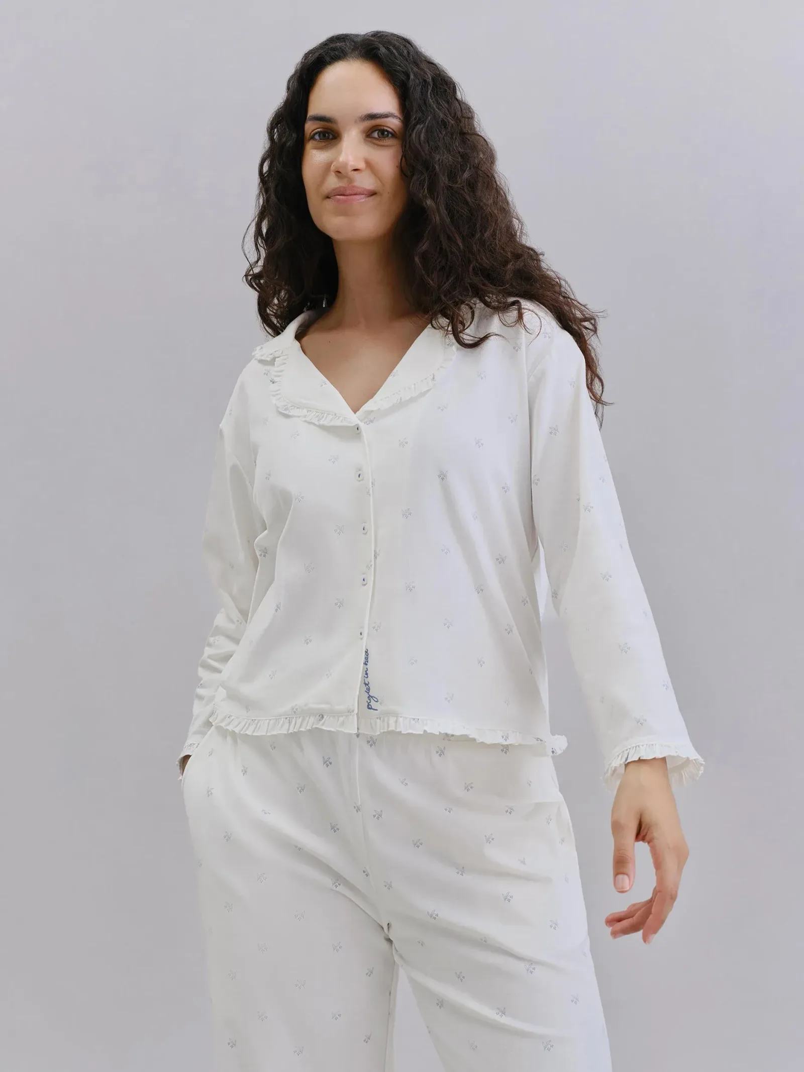 Martha Floral Frill Cotton Jersey Cropped Pants Set