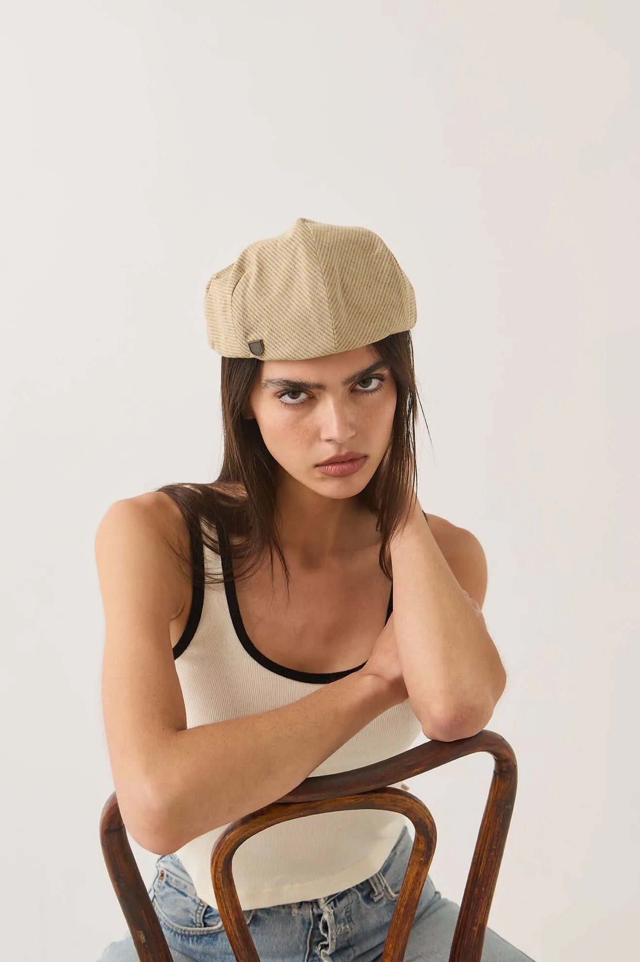 Hooligan Flat Cap – Khaki Stripe/Washed Black