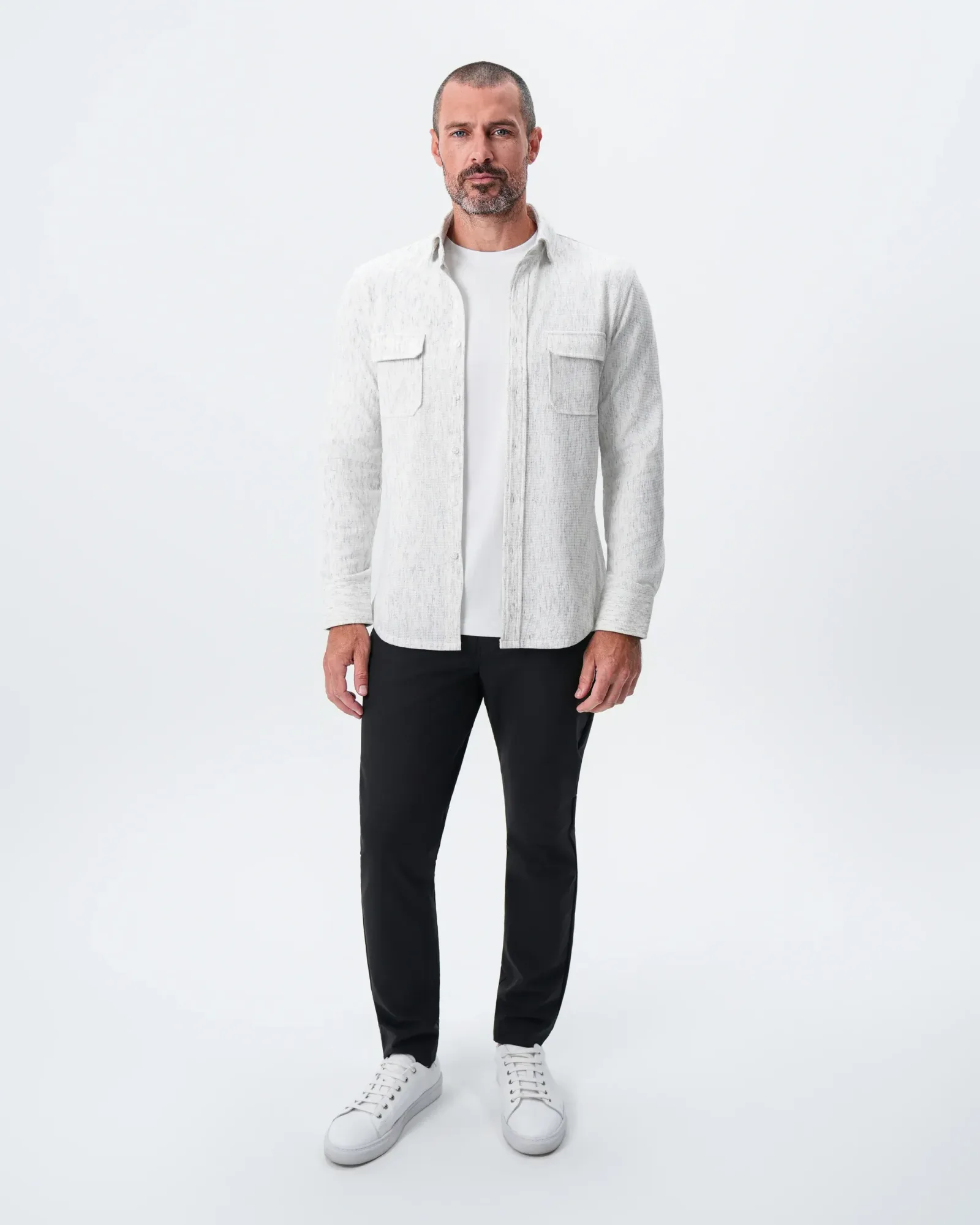 Waffle Patch Pocket Button Down – Heathered White