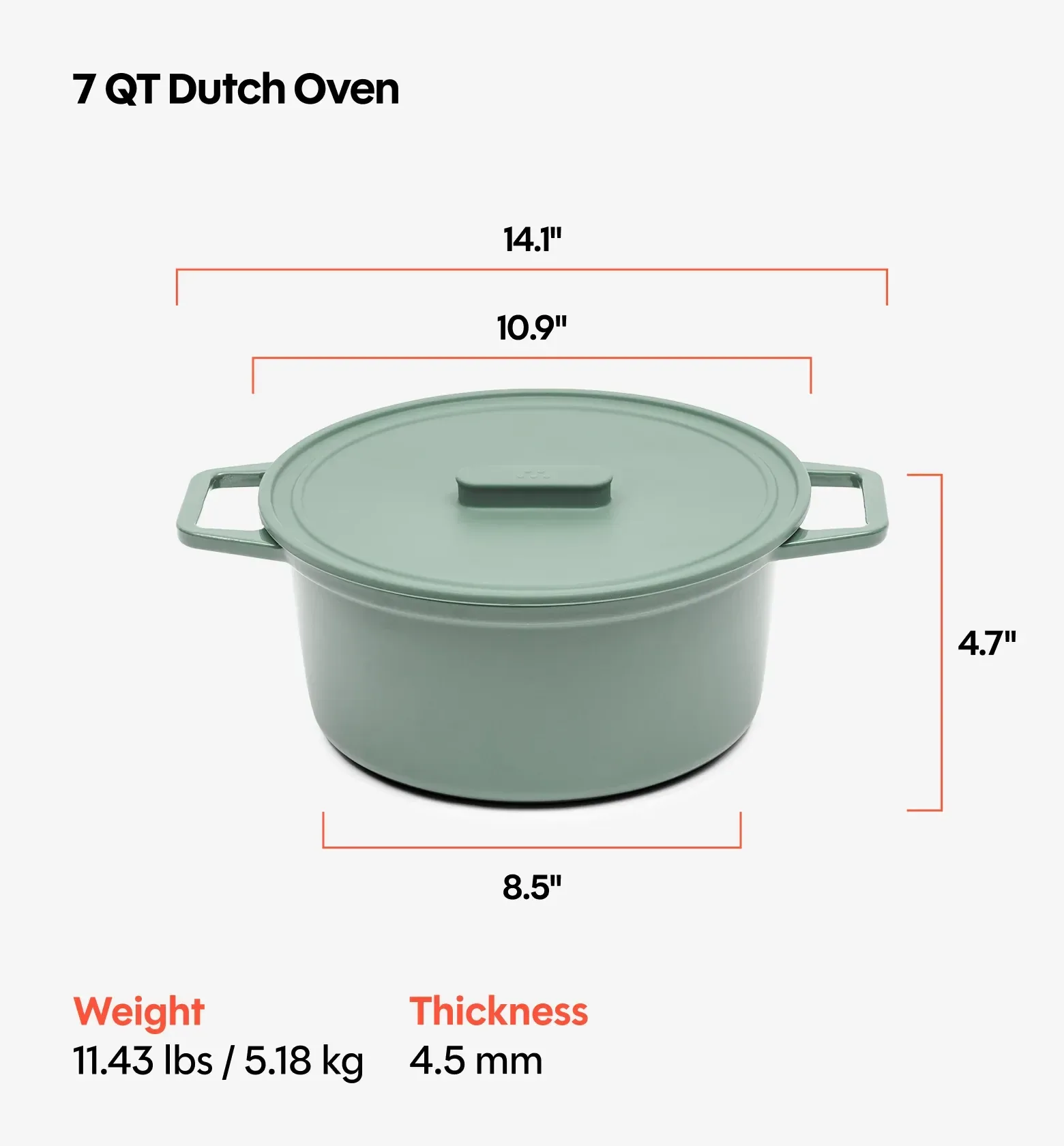 7 QT Enamel Cast-Iron Dutch Oven – Grill & Silicone Lid – Sage – Final Sale