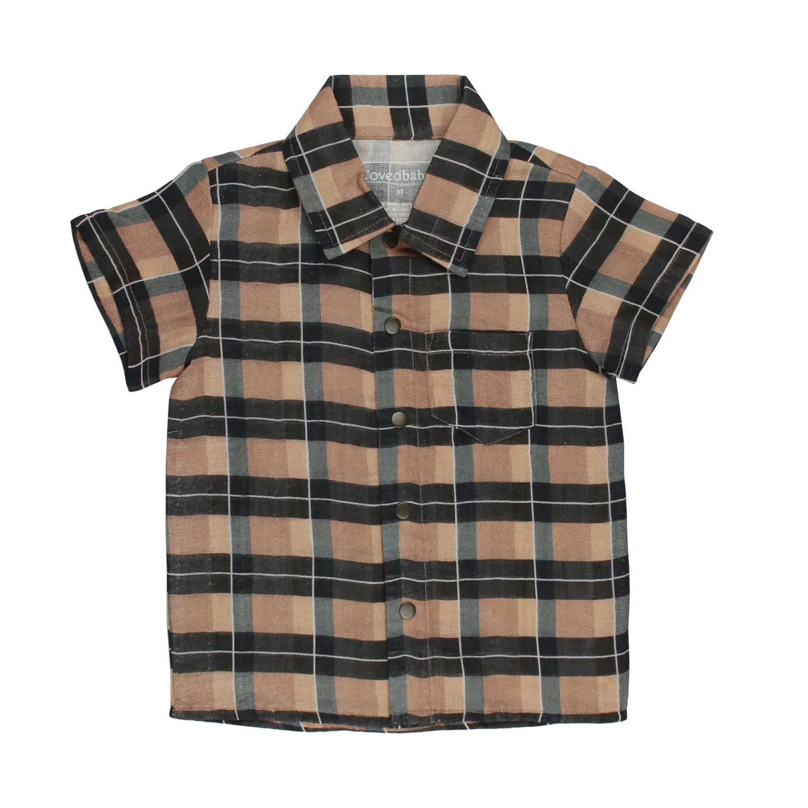 Adobe Chia Plaid – Kids' Printed Muslin Button-Up S/Sleeve