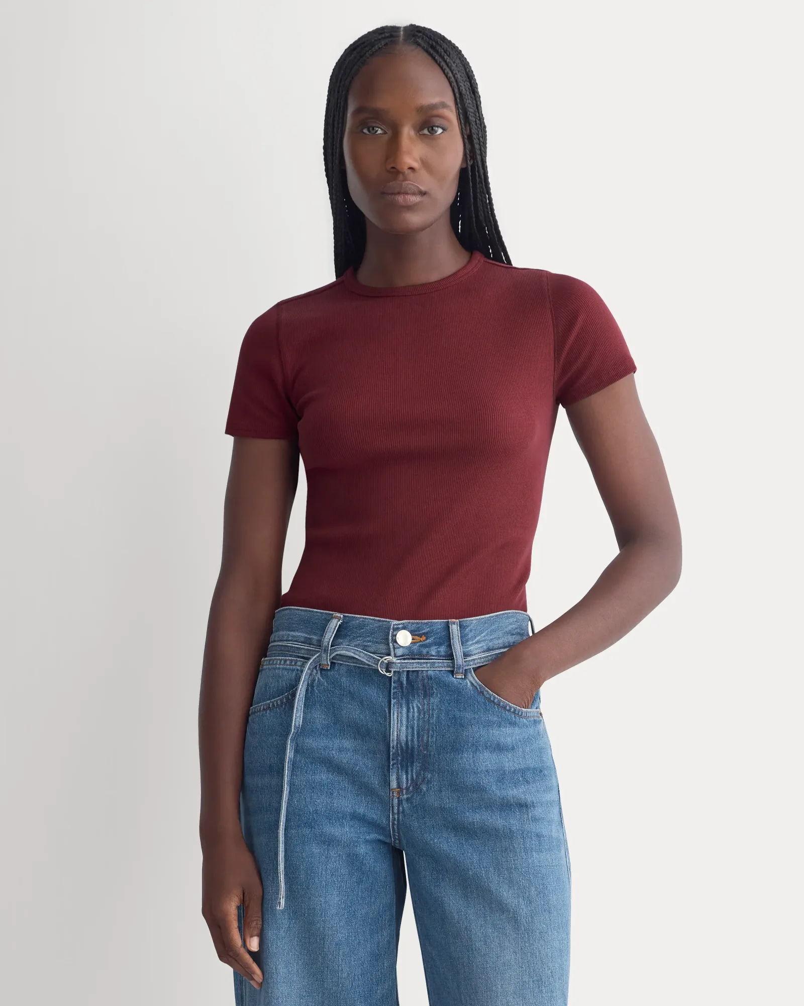 Effortless Rib Short-Sleeve Crew – Cabernet