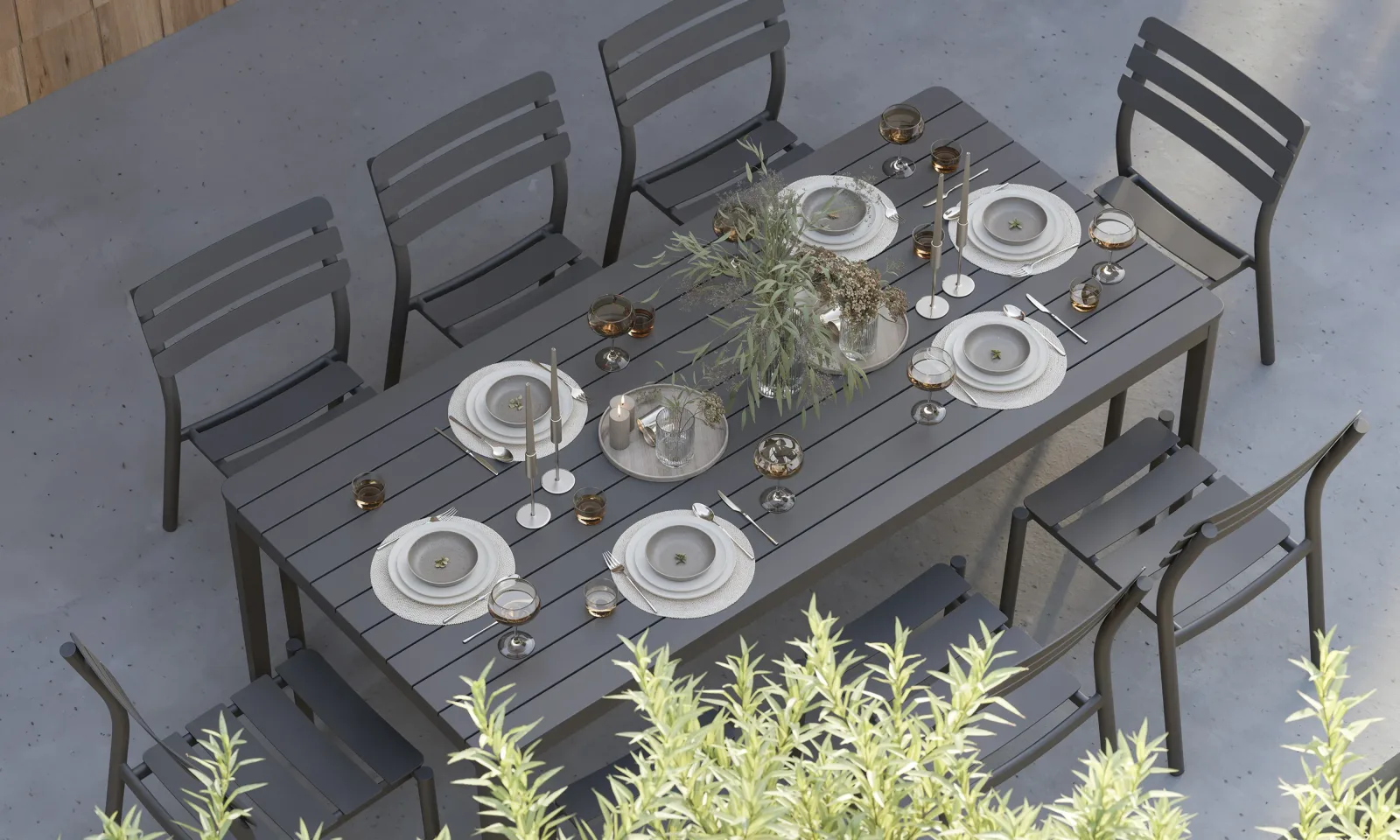 Aluminum Outdoor Rectangular Dining Table + 8 595 Dining Armless Chairs