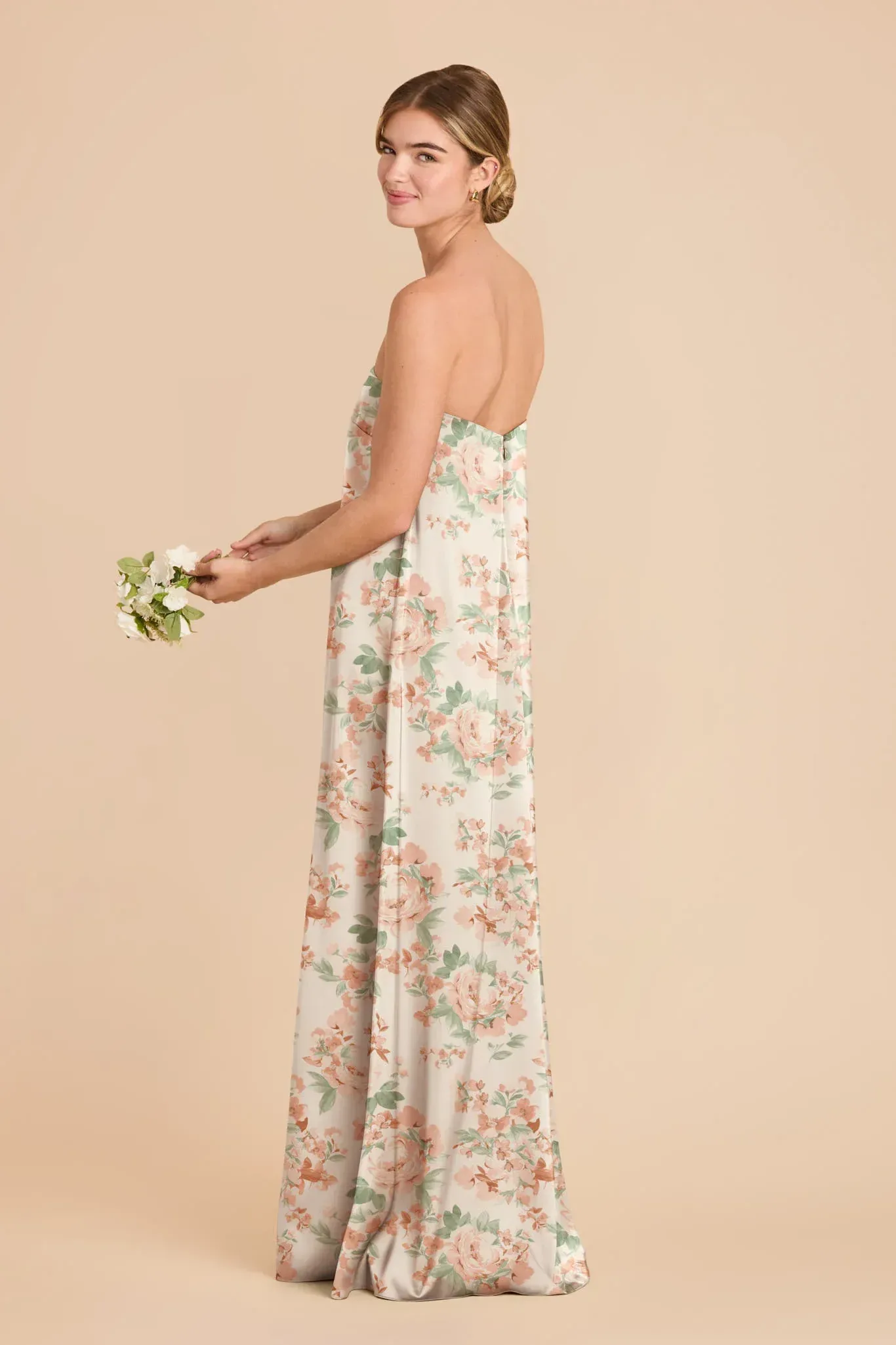 Ava Matte Satin Dress – Dusty Apricot Peonies