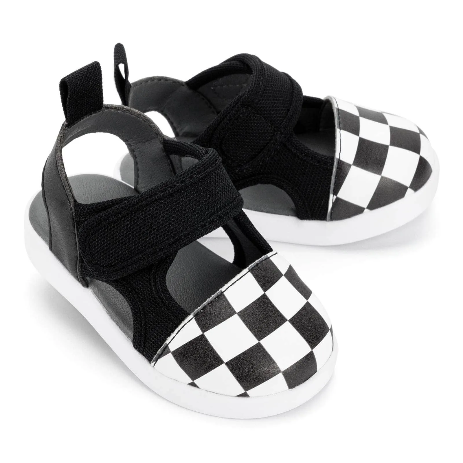 Checkered Squeakerless Toddler Sandals for Boys and Girls – Black/White