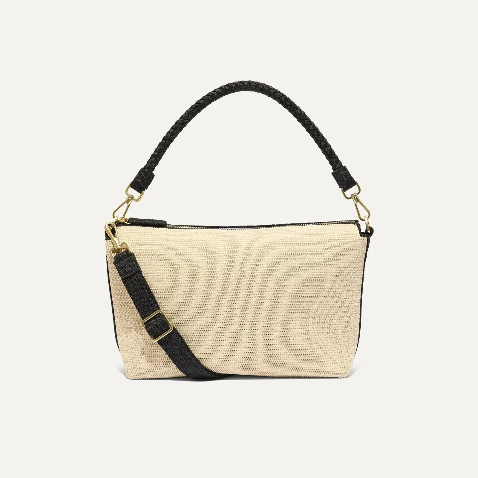 The Daily Crossbody – Black and White Raffia-Knit