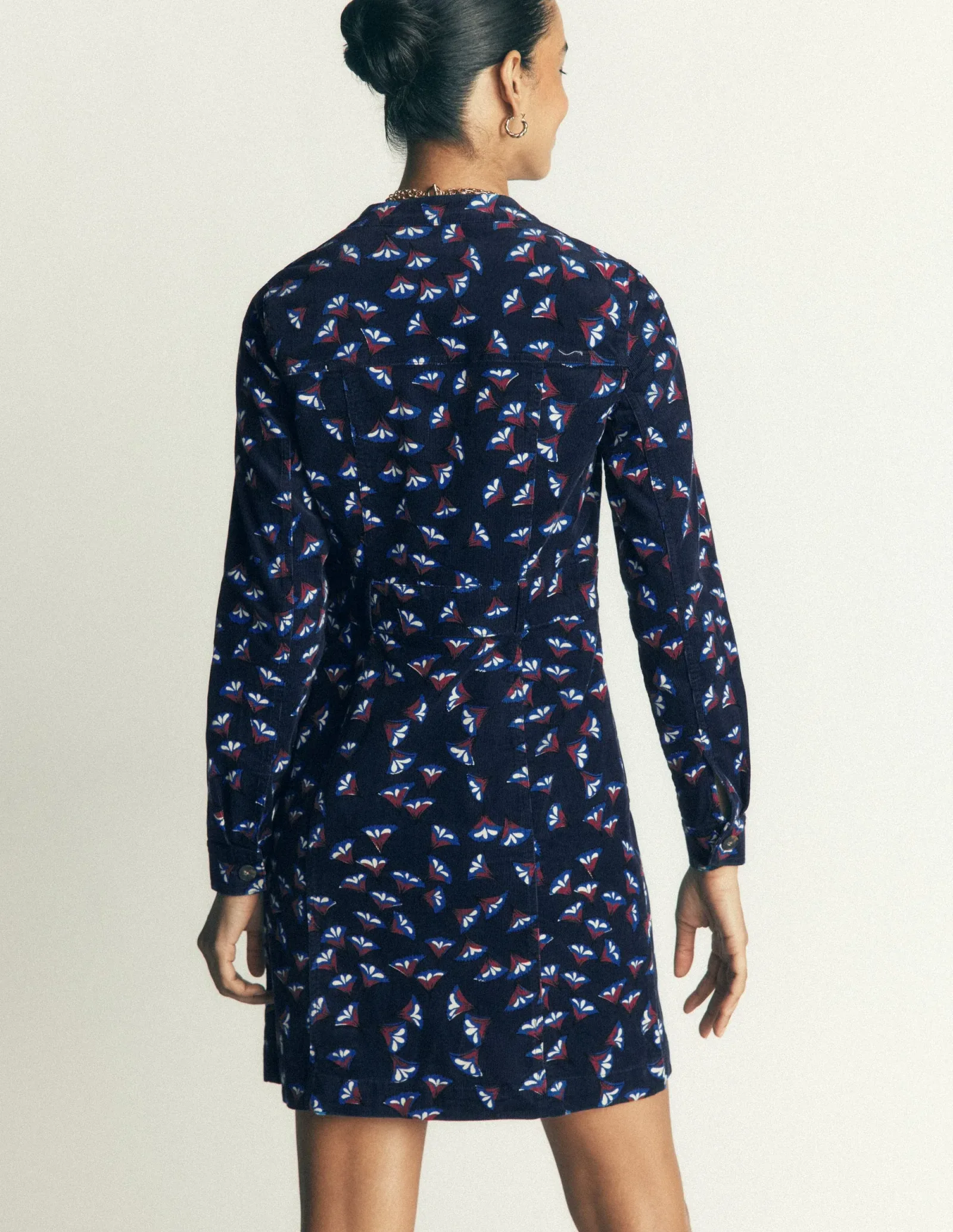 Zara Cord Short Dress-Navy Wavering Meadow