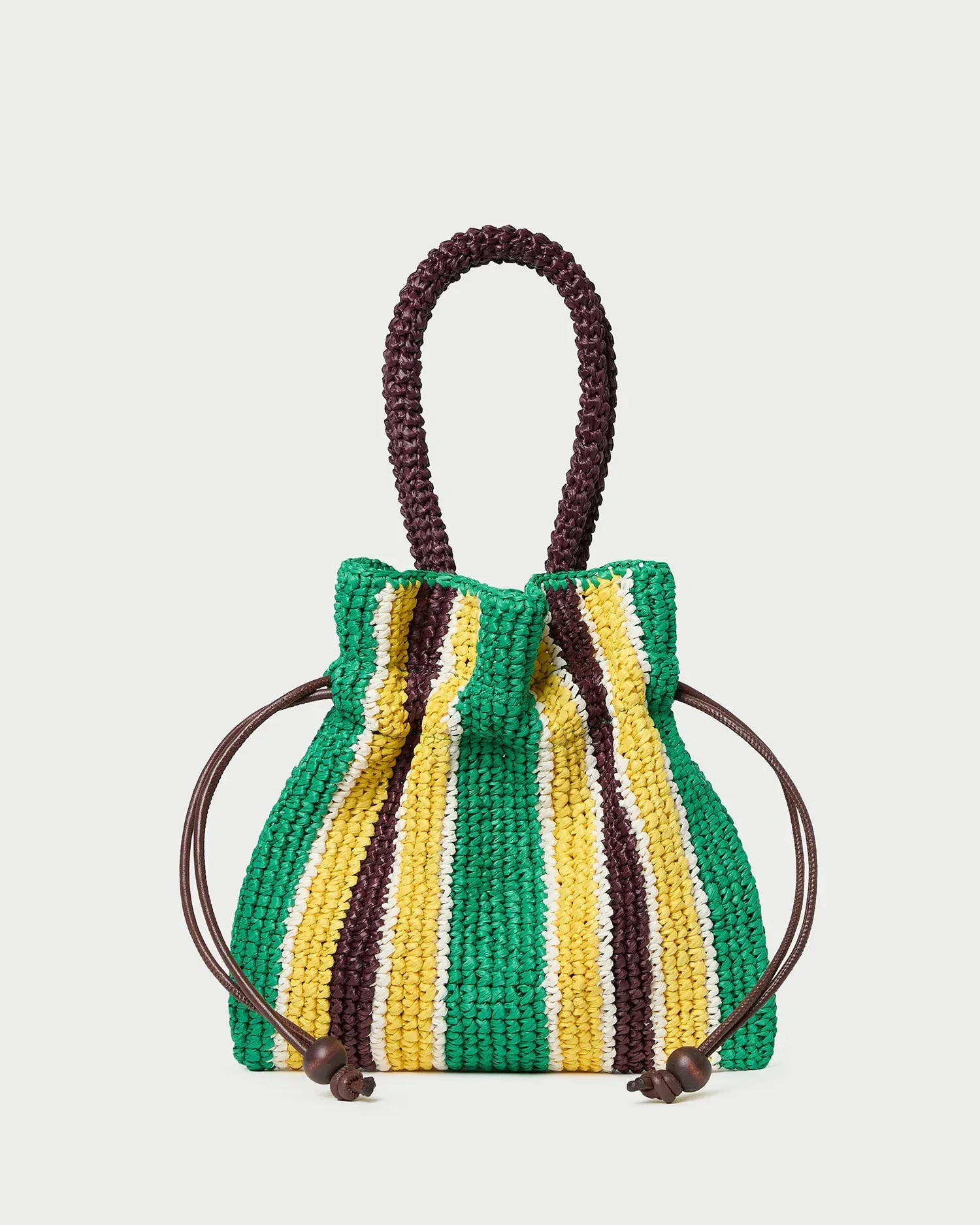 Kylie Green/Yellow Raffia Drawstring Pouch
