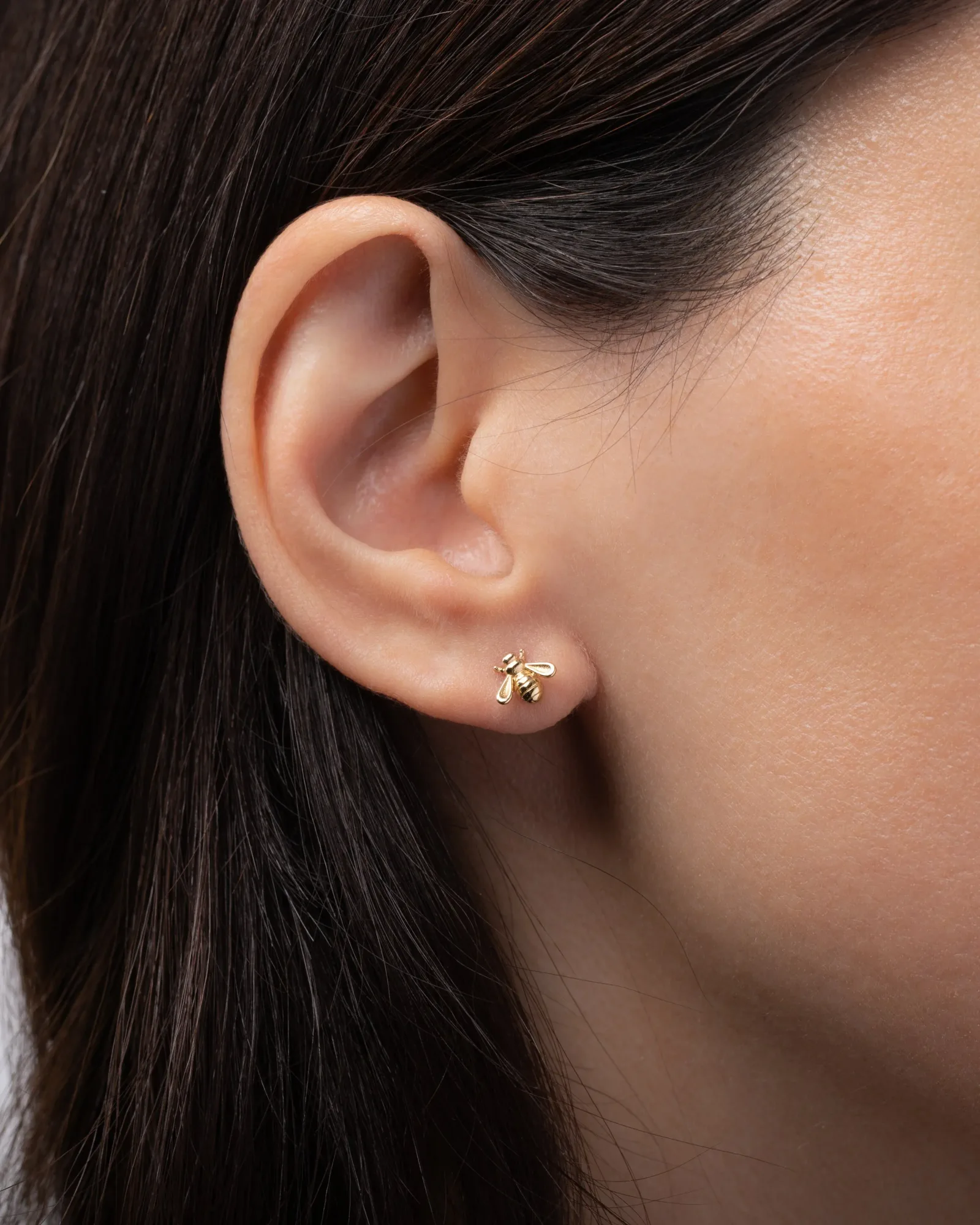 14k Gold Bee Stud Earring – Single