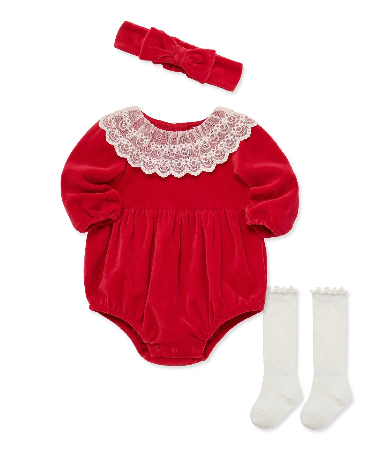 Golden Treasures Velour Lace Bubble & Headband Set (3M-9M)